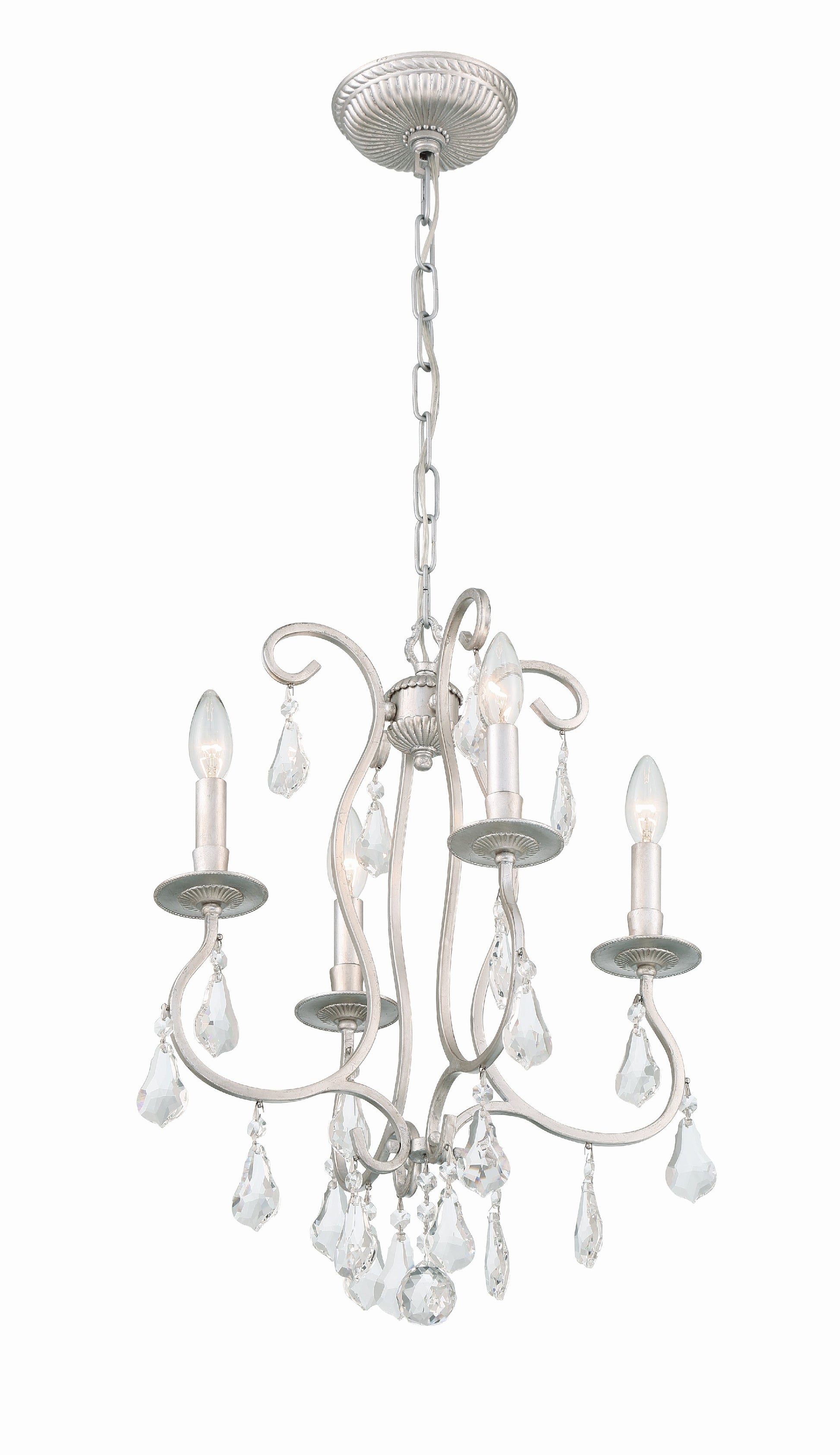 Crystorama Ashton 5014-OS-CL-S – 16 Inch – 4 Light – Chandelier – Clear Crystal – Olde Silver – Damp Rated