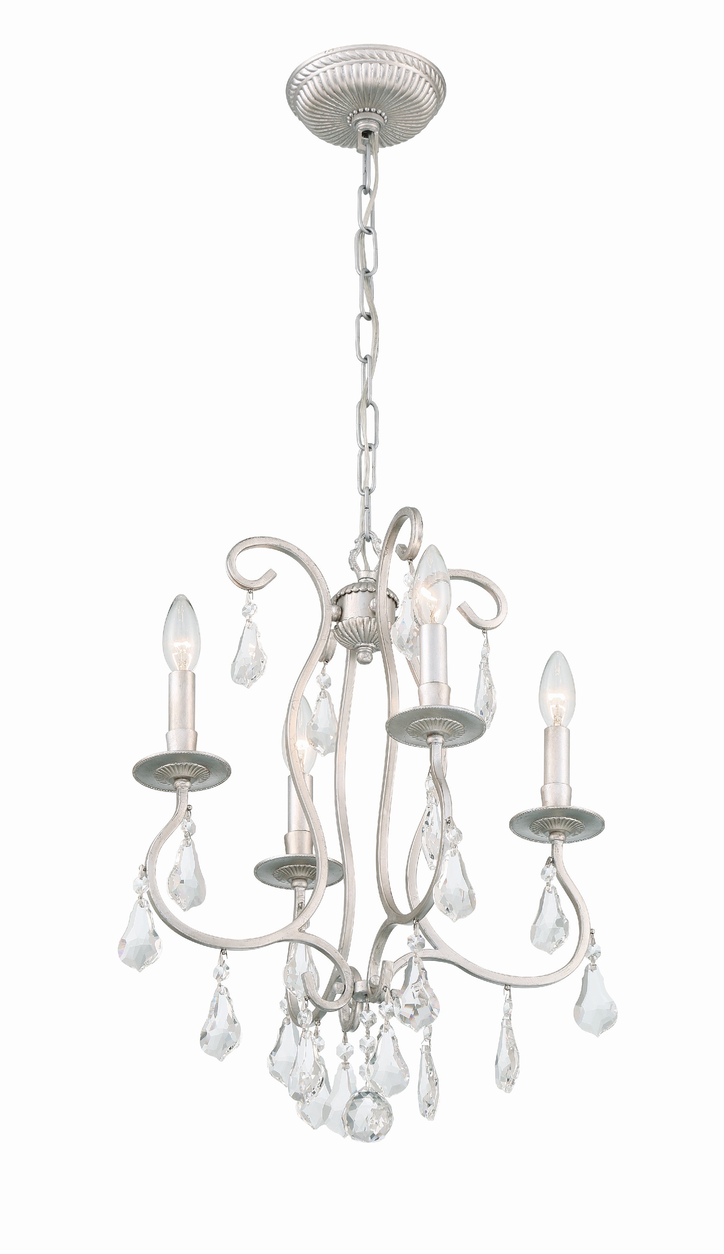Crystorama Ashton 5014-OS-CL-S – 16 Inch – 4 Light – Chandelier – Clear Crystal – Olde Silver – Damp Rated