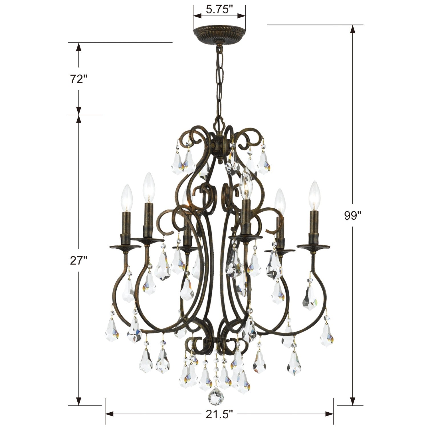 Crystorama Ashton 5016-EB-CL-MWP – 21.5 Inch – 6 Light – Chandelier – Clear Crystal – English Bronze – Damp Rated