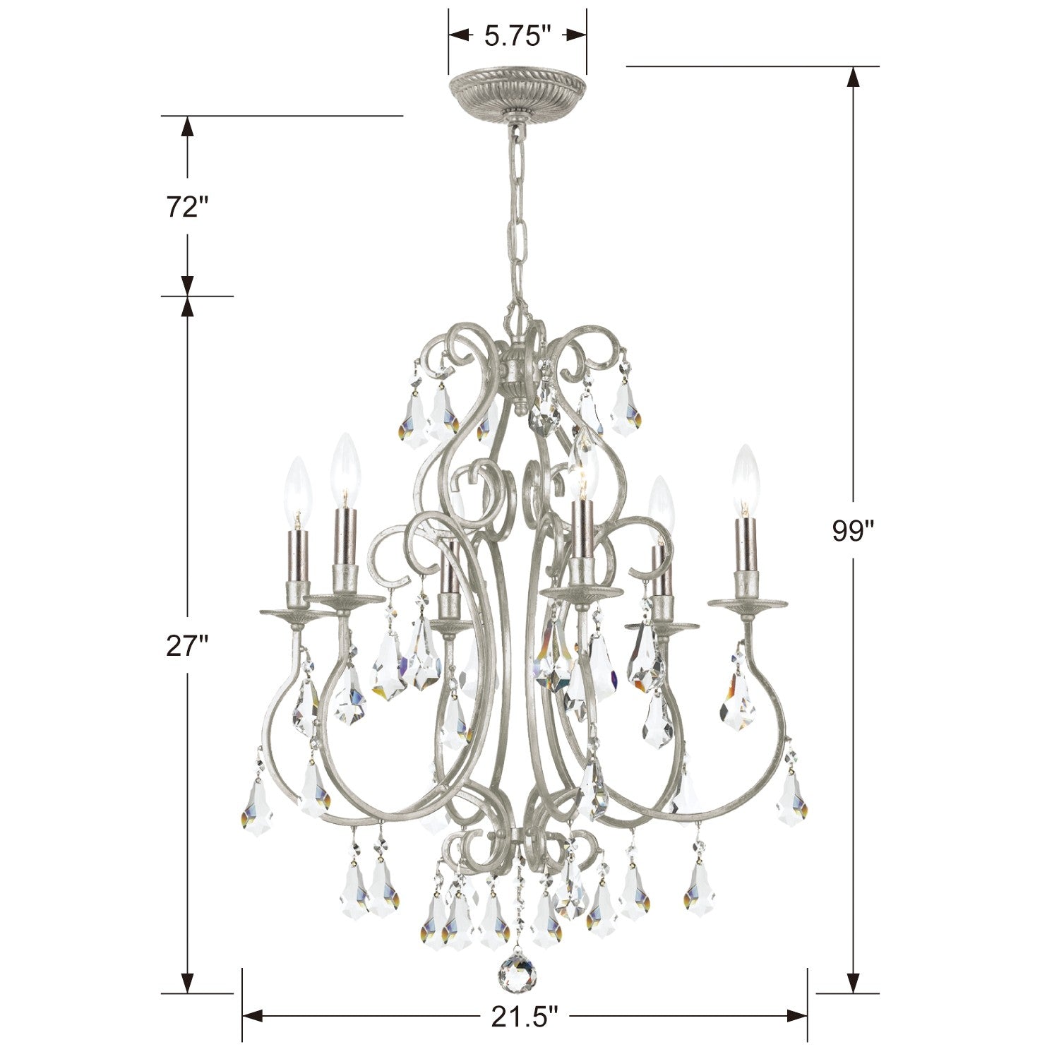 Crystorama Ashton 5016-OS-CL-MWP – 21.5 Inch – 6 Light – Chandelier – Clear Crystal – Olde Silver – Damp Rated
