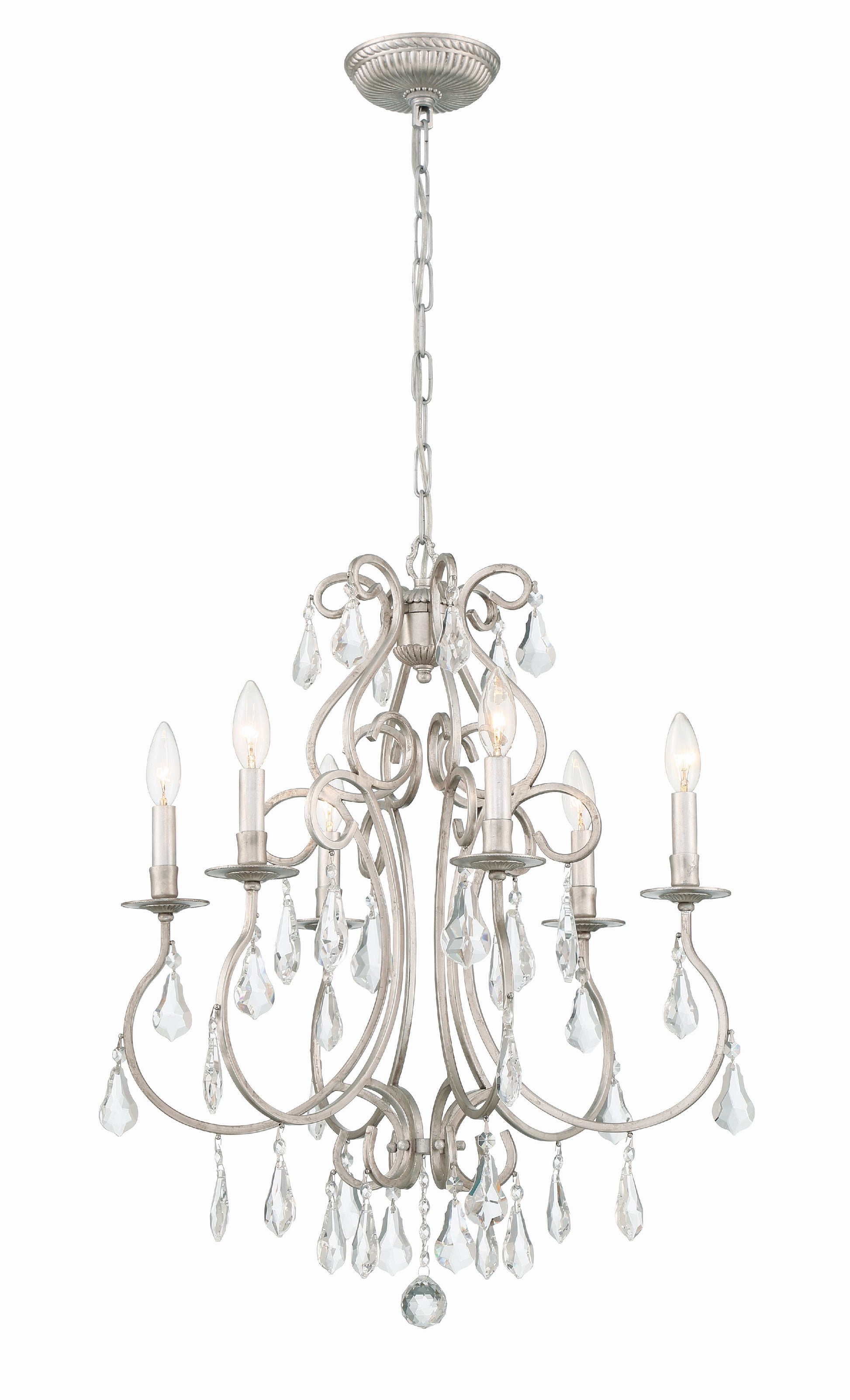 Crystorama Ashton 5016-OS-CL-S – 21.5 Inch – 6 Light – Chandelier – Clear Crystal – Olde Silver – Damp Rated