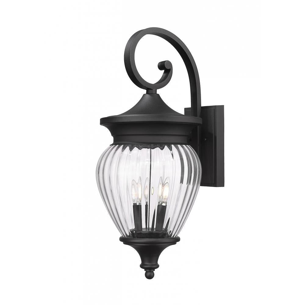 4 Light Outdoor Wall Light-Clear Ribbed