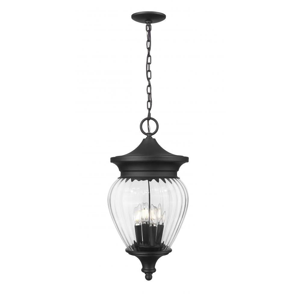 4 Light Outdoor Chain Mount Ceiling Fixture-Clear Ribbed