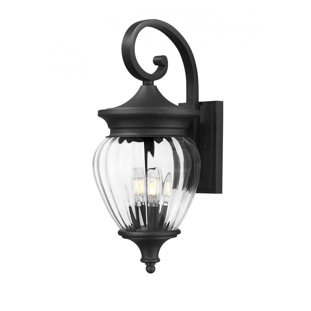3 Light Outdoor Wall Light-Clear Ribbed