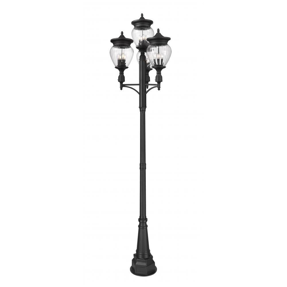 4 Light Outdoor Post Mounted Fixture-Clear Ribbed