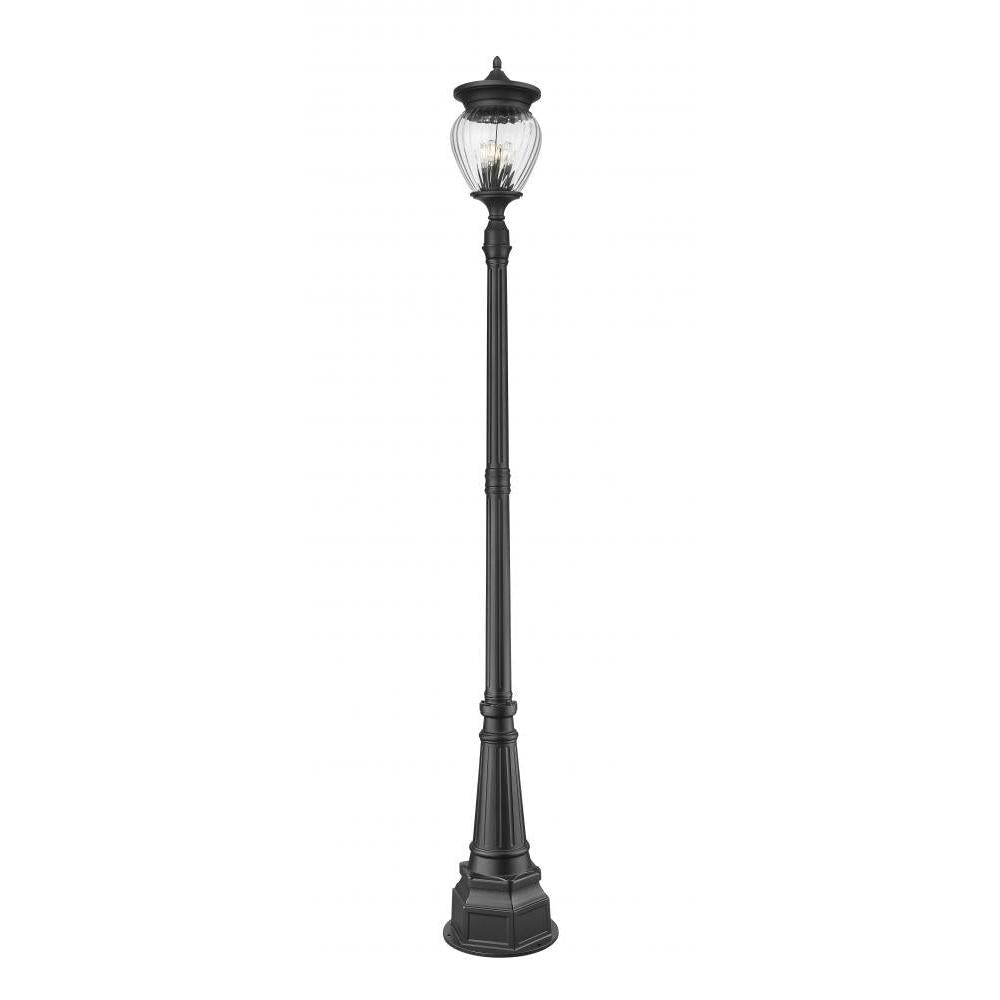 4 Light Outdoor Post Mounted Fixture-Clear Ribbed