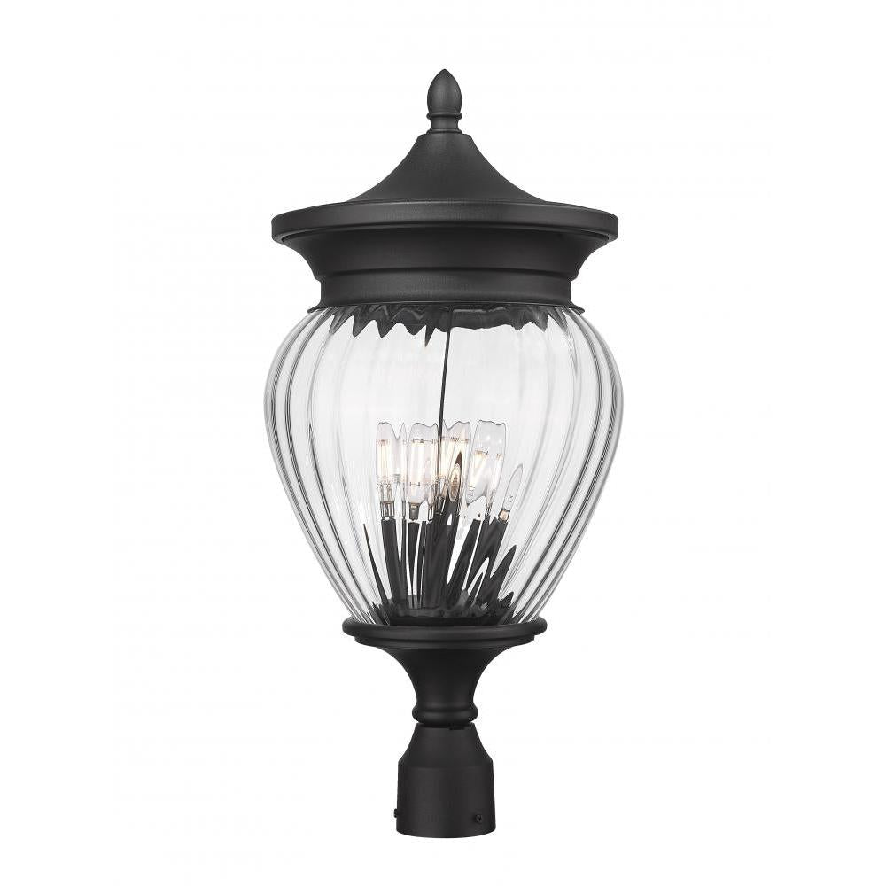 4 Light Outdoor Post Mount Fixture-Clear Ribbed