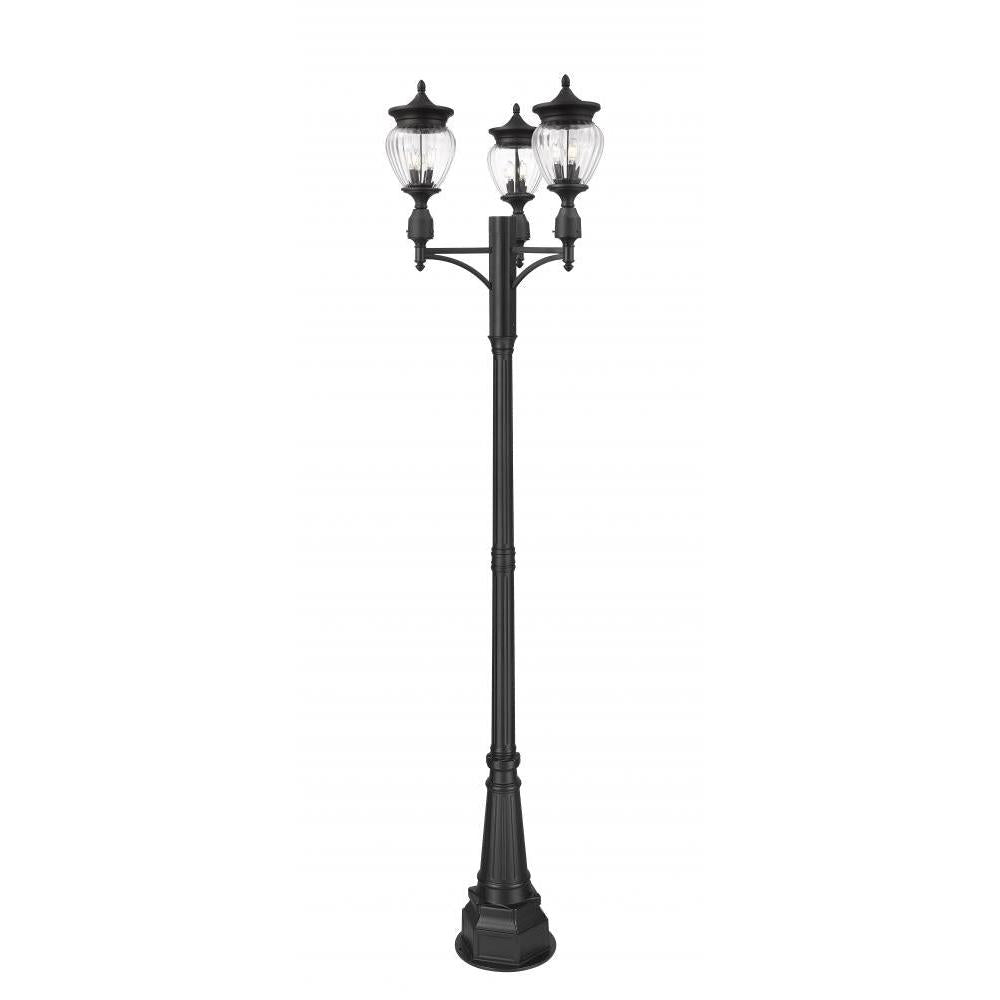 3 Light Outdoor Post Mounted Fixture-Clear Ribbed