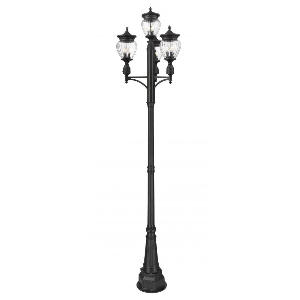 3 Light Outdoor Post Mounted Fixture-Clear Ribbed