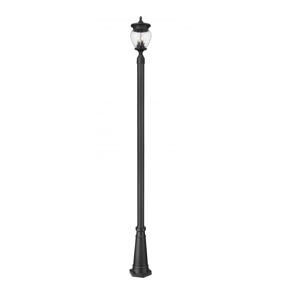 3 Light Outdoor Post Mounted Fixture-Clear Ribbed