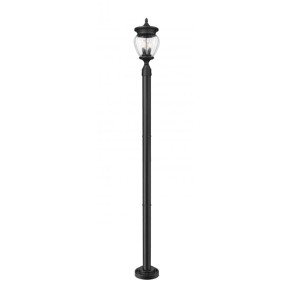 3 Light Outdoor Post Mounted Fixture-Clear Ribbed