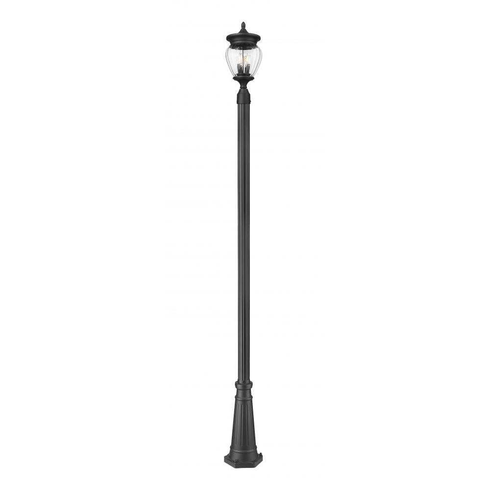 3 Light Outdoor Post Mounted Fixture-Clear Ribbed
