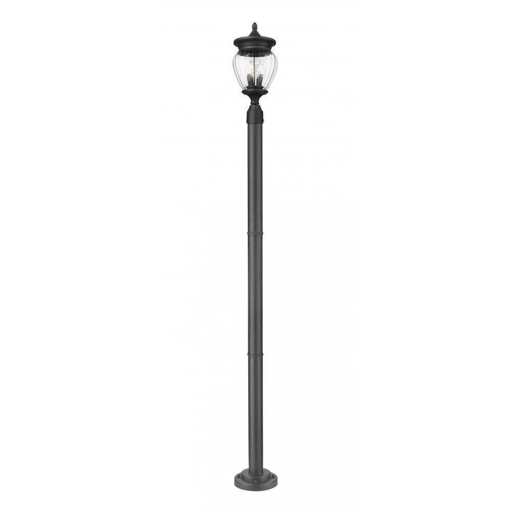 3 Light Outdoor Post Mounted Fixture-Clear Ribbed