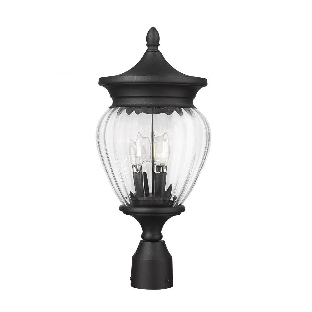 3 Light Outdoor Post Mount Fixture-Clear Ribbed
