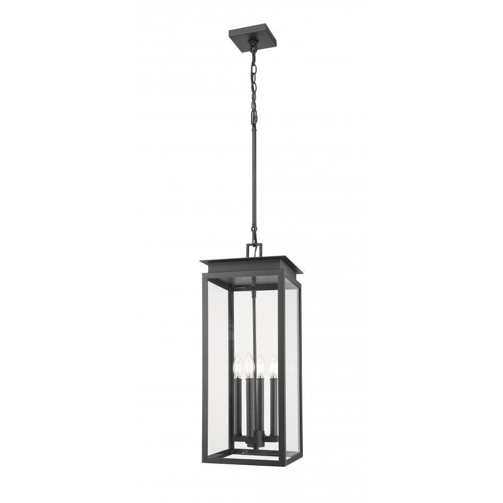 4 Light Outdoor Chain Mount Ceiling Fixture-Clear