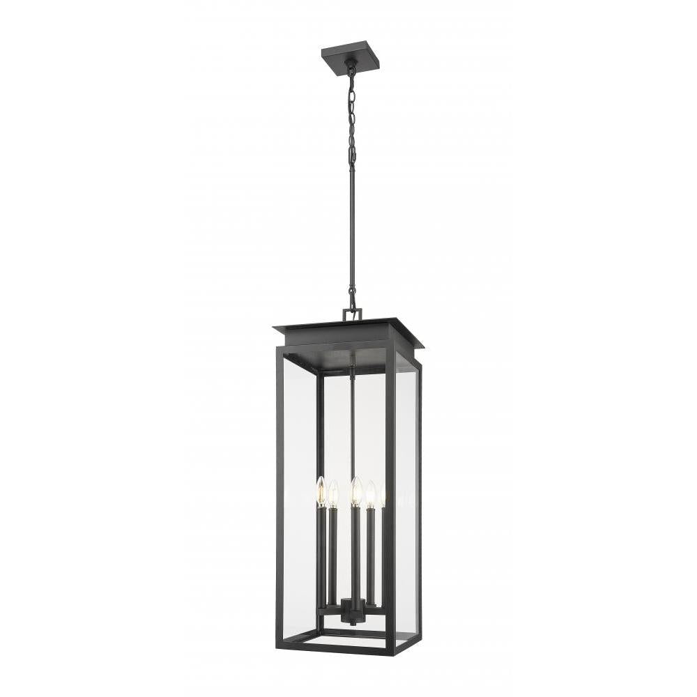 5 Light Outdoor Chain Mount Ceiling Fixture-Clear