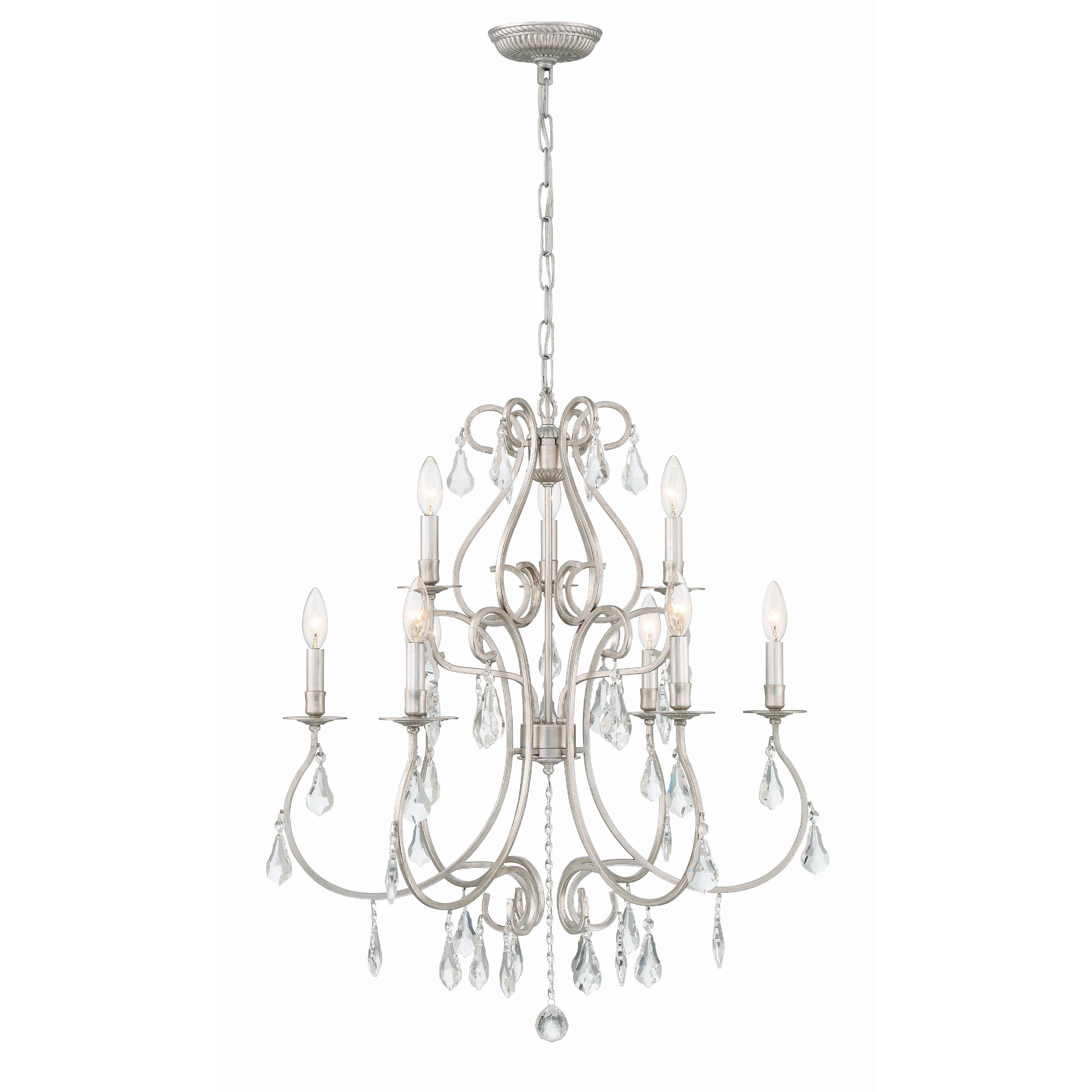 Crystorama Ashton 5019-OS-CL-MWP – 25.5 Inch – 9 Light – Chandelier – Clear Crystal – Olde Silver – Damp Rated