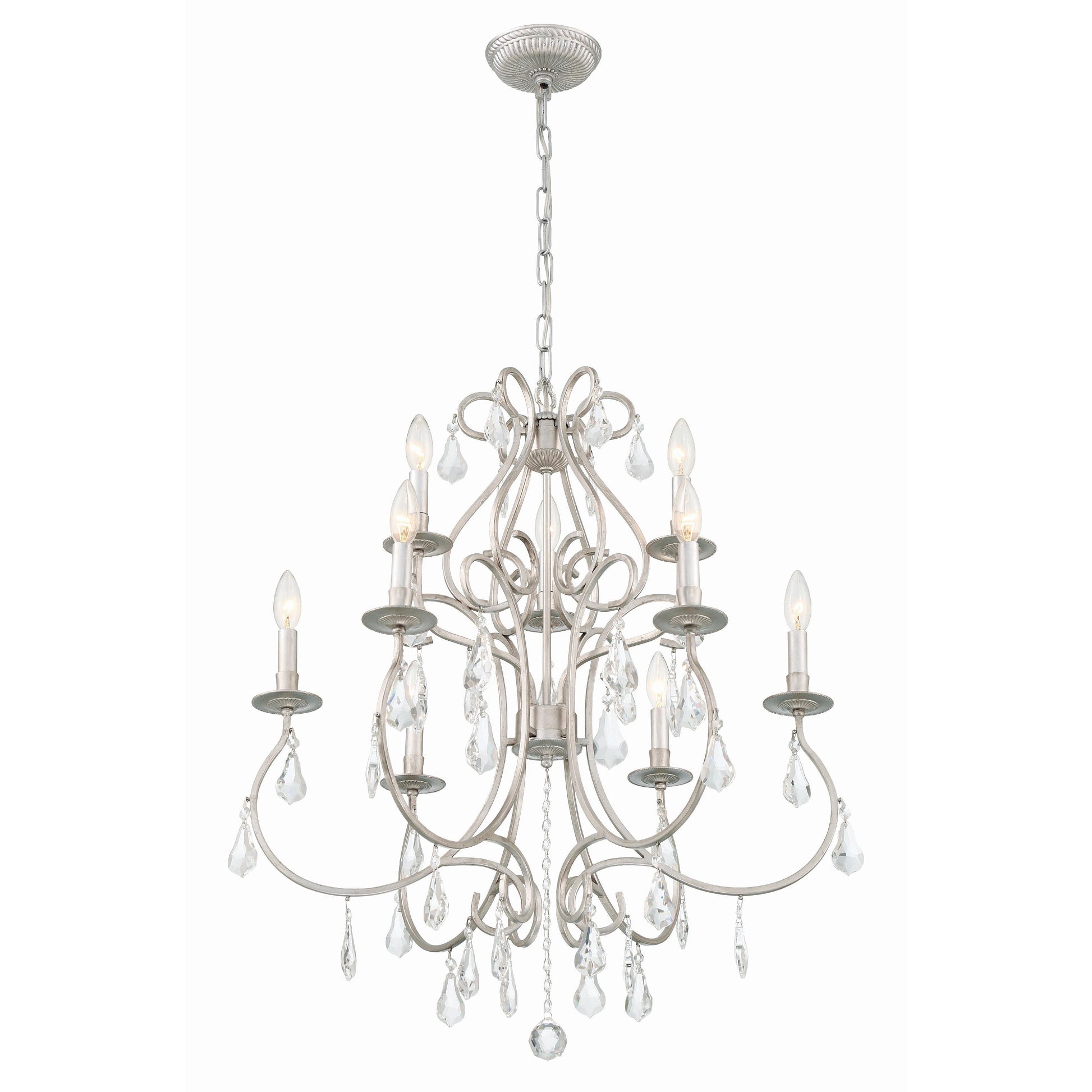 Crystorama Ashton 5019-OS-CL-MWP – 25.5 Inch – 9 Light – Chandelier – Clear Crystal – Olde Silver – Damp Rated