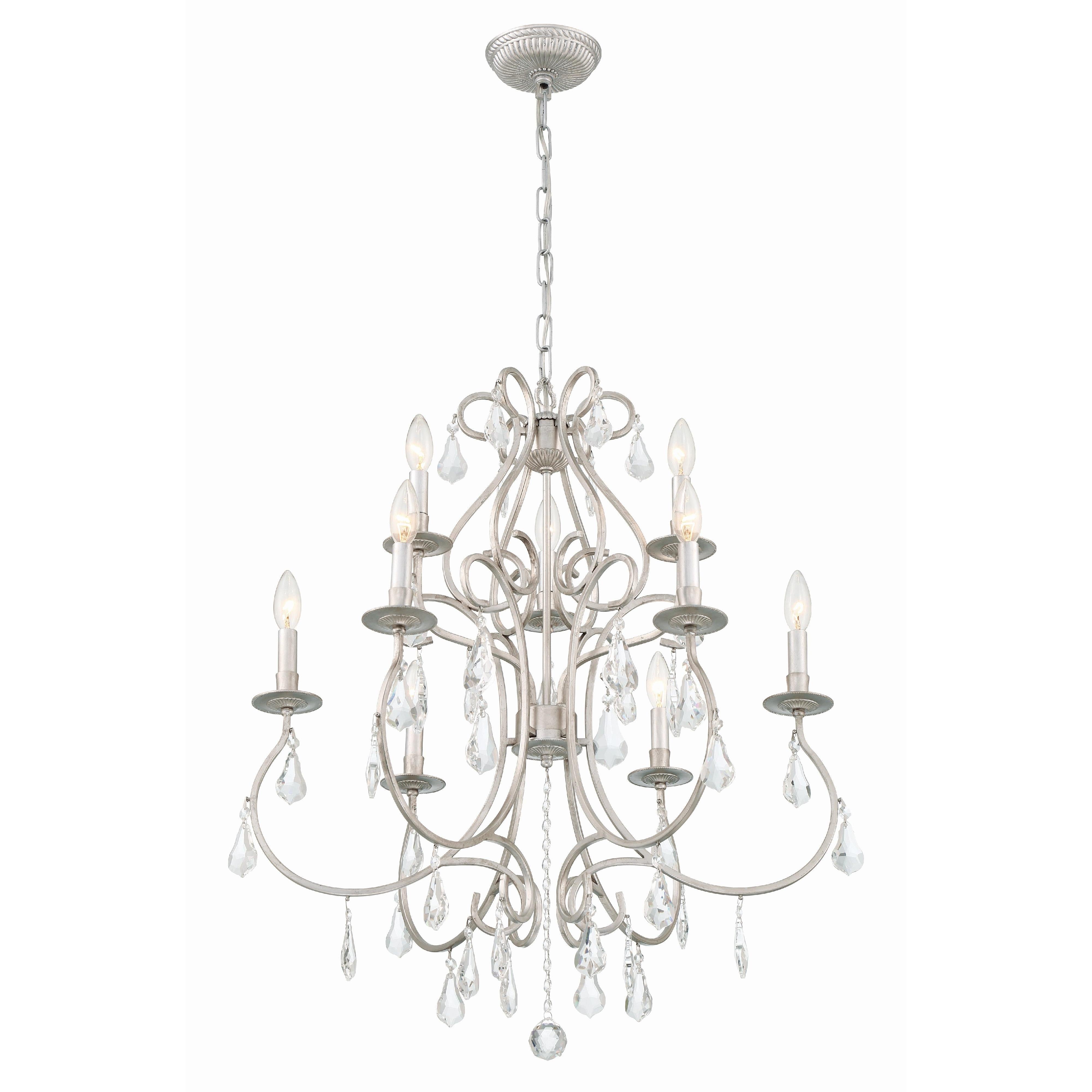 Crystorama Ashton 5019-OS-CL-MWP – 25.5 Inch – 9 Light – Chandelier – Clear Crystal – Olde Silver – Damp Rated