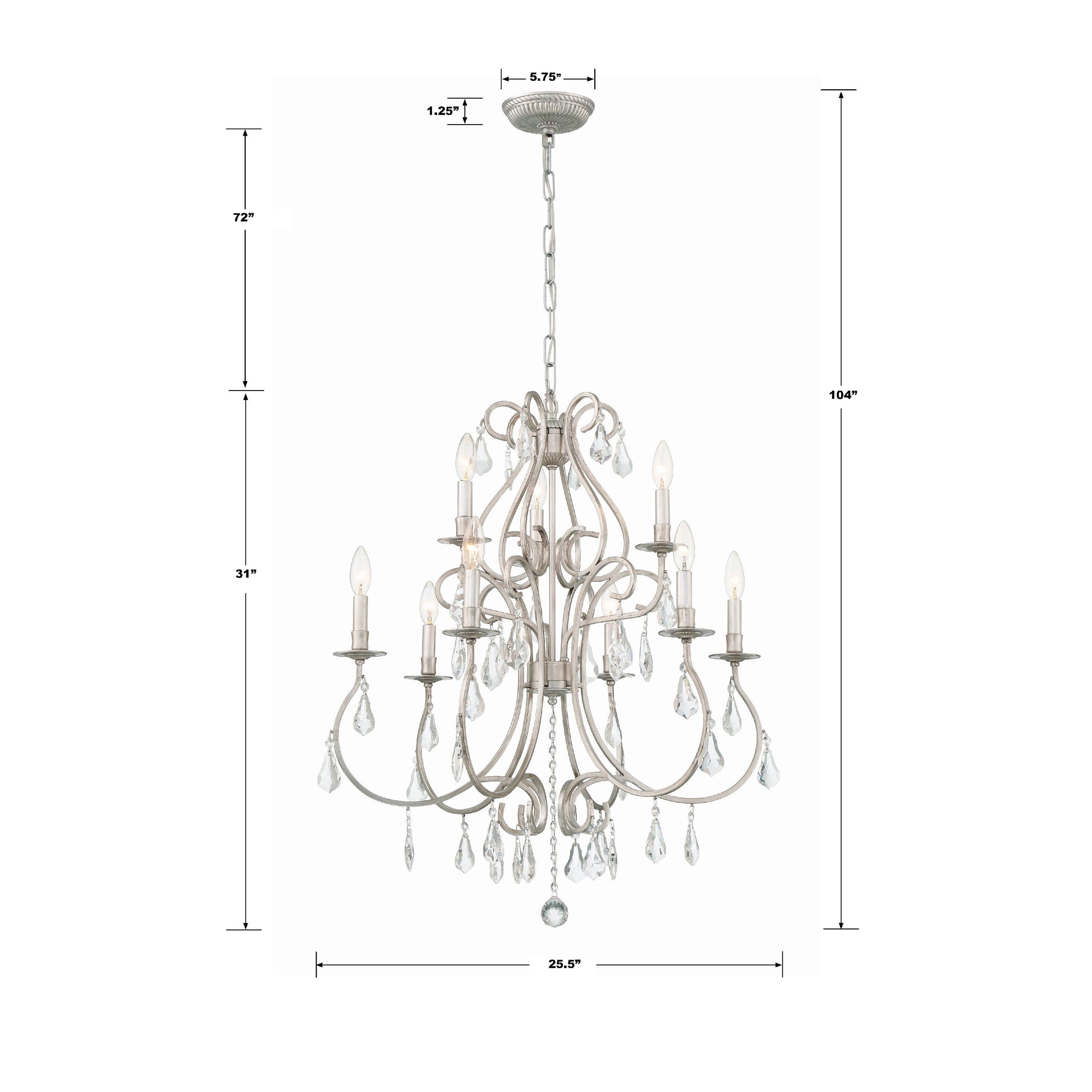 Crystorama Ashton 5019-OS-CL-MWP – 25.5 Inch – 9 Light – Chandelier – Clear Crystal – Olde Silver – Damp Rated