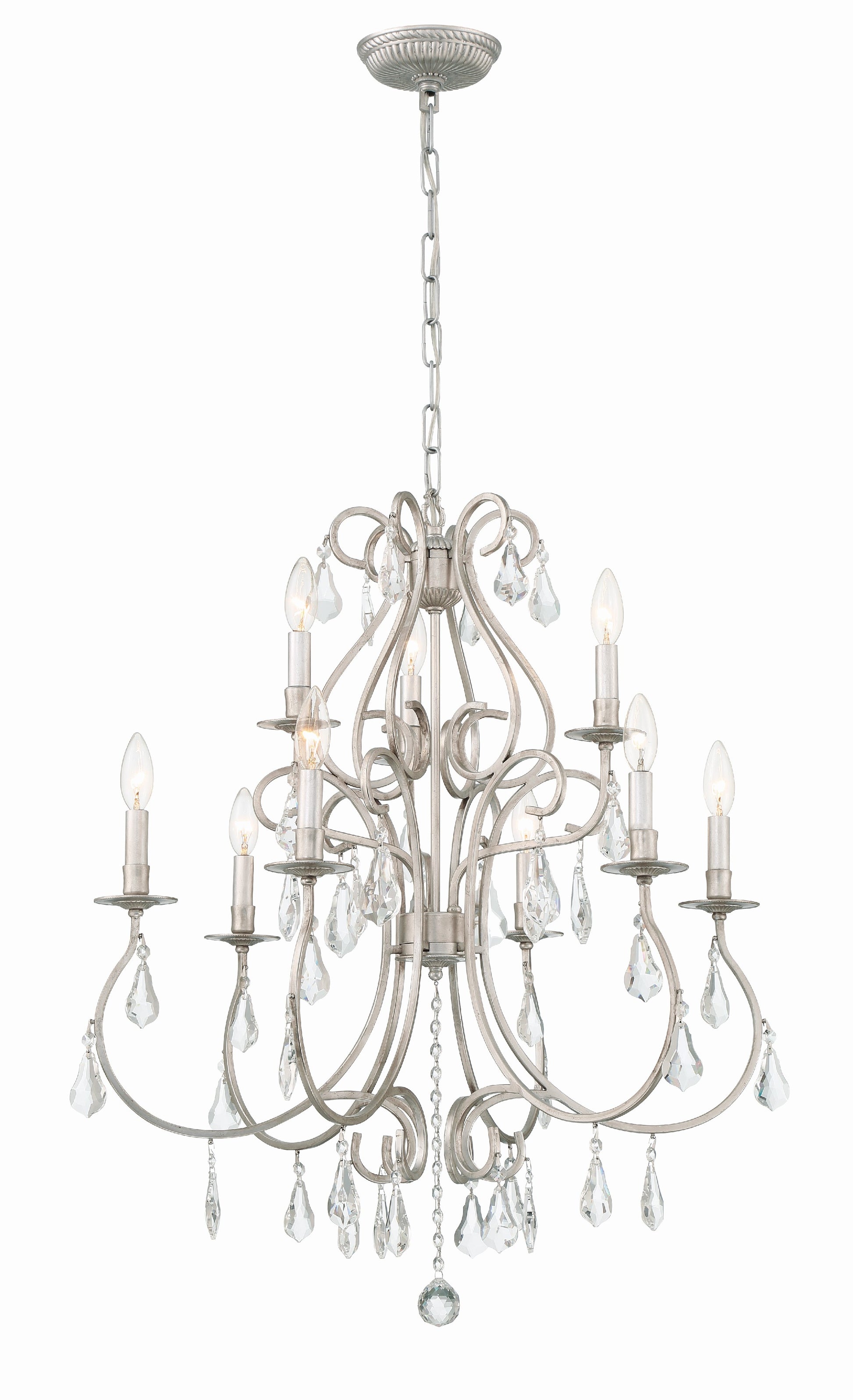 Crystorama Ashton 5019-OS-CL-S – 25.5 Inch – 9 Light – Chandelier – Clear Crystal – Olde Silver – Damp Rated