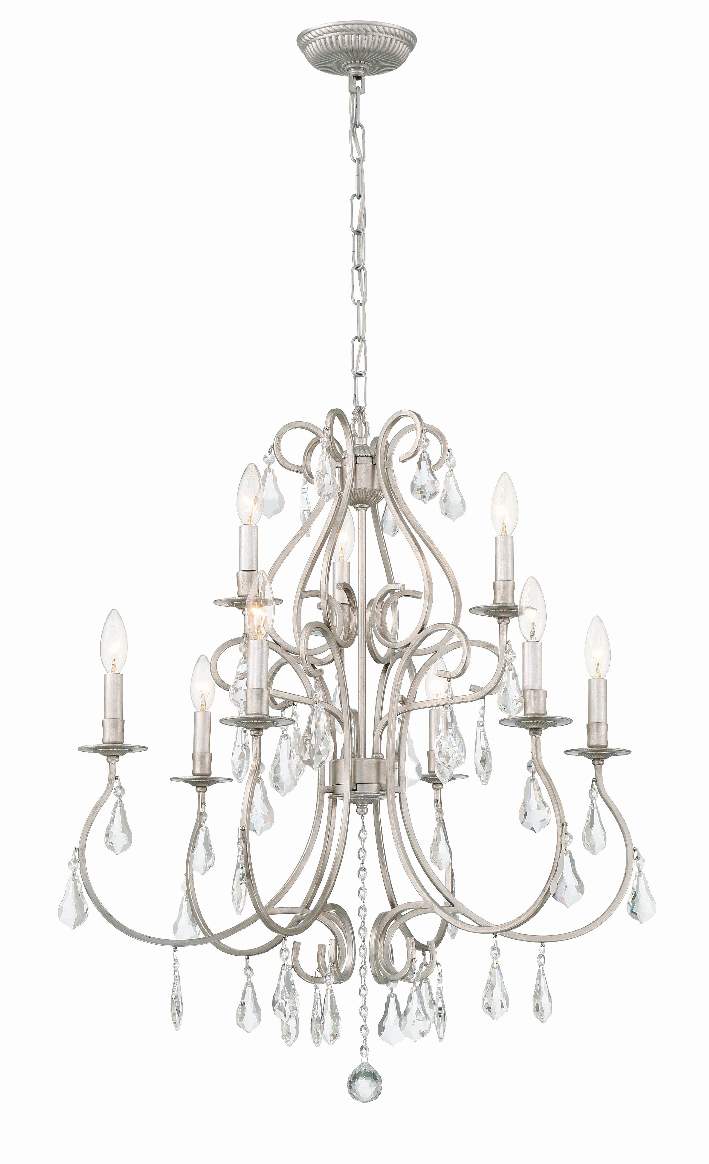 Crystorama Ashton 5019-OS-CL-S – 25.5 Inch – 9 Light – Chandelier – Clear Crystal – Olde Silver – Damp Rated
