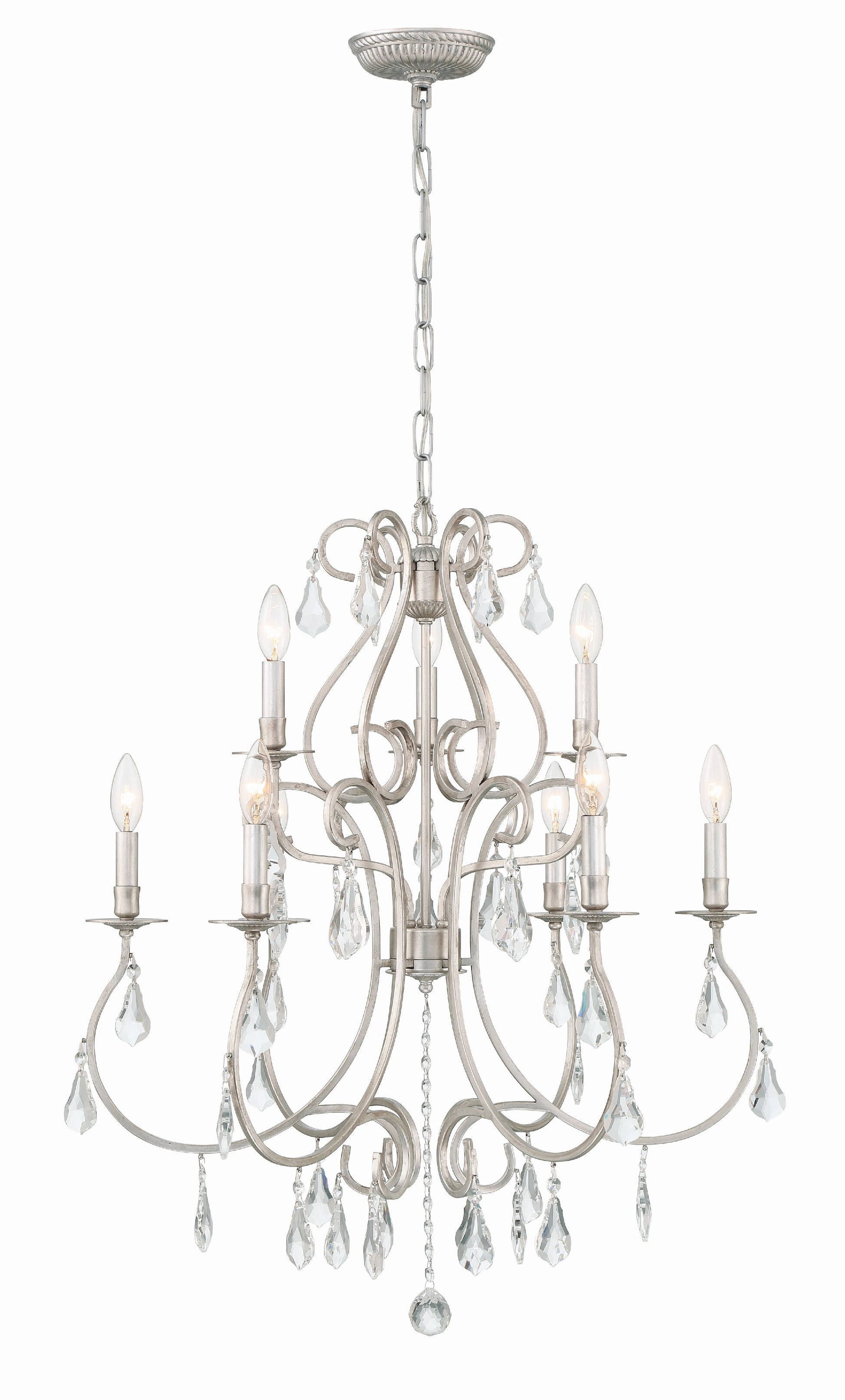 Crystorama Ashton 5019-OS-CL-S – 25.5 Inch – 9 Light – Chandelier – Clear Crystal – Olde Silver – Damp Rated