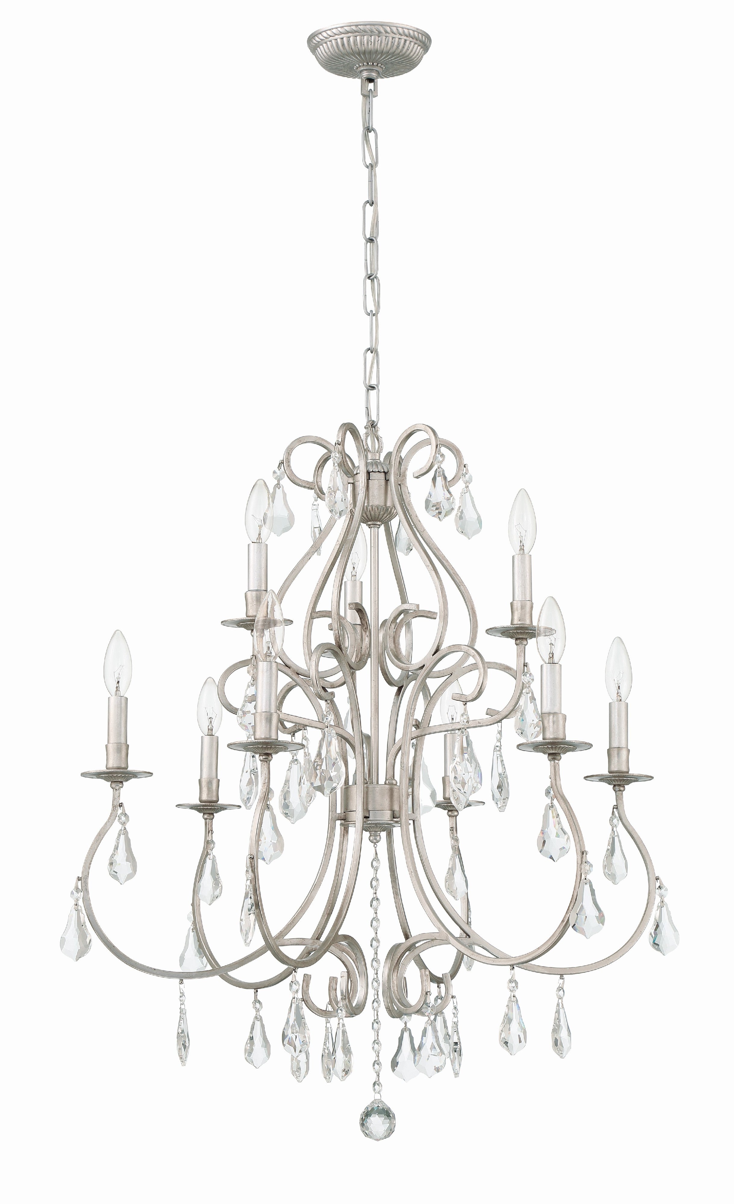 Crystorama Ashton 5019-OS-CL-S – 25.5 Inch – 9 Light – Chandelier – Clear Crystal – Olde Silver – Damp Rated