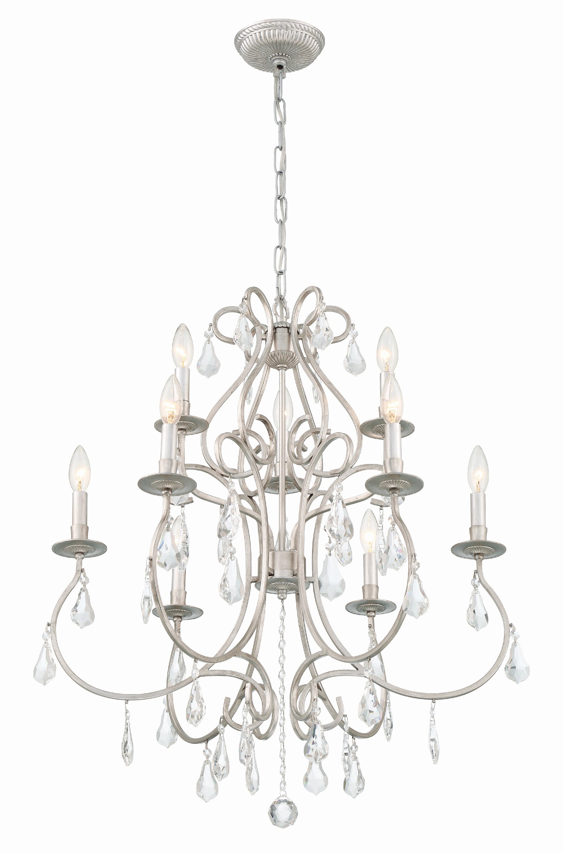 Crystorama Ashton 5019-OS-CL-S – 25.5 Inch – 9 Light – Chandelier – Clear Crystal – Olde Silver – Damp Rated