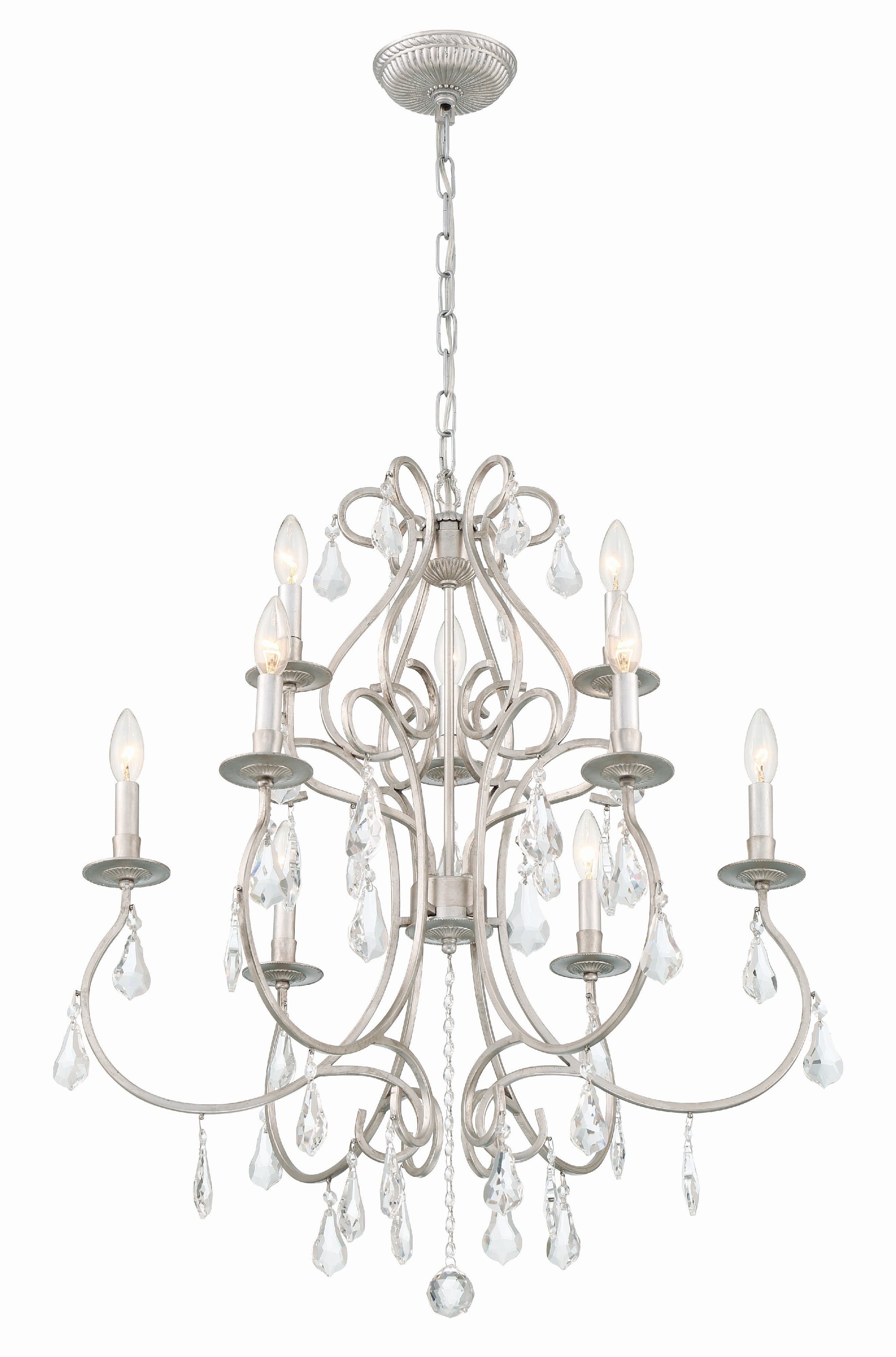 Crystorama Ashton 5019-OS-CL-S – 25.5 Inch – 9 Light – Chandelier – Clear Crystal – Olde Silver – Damp Rated