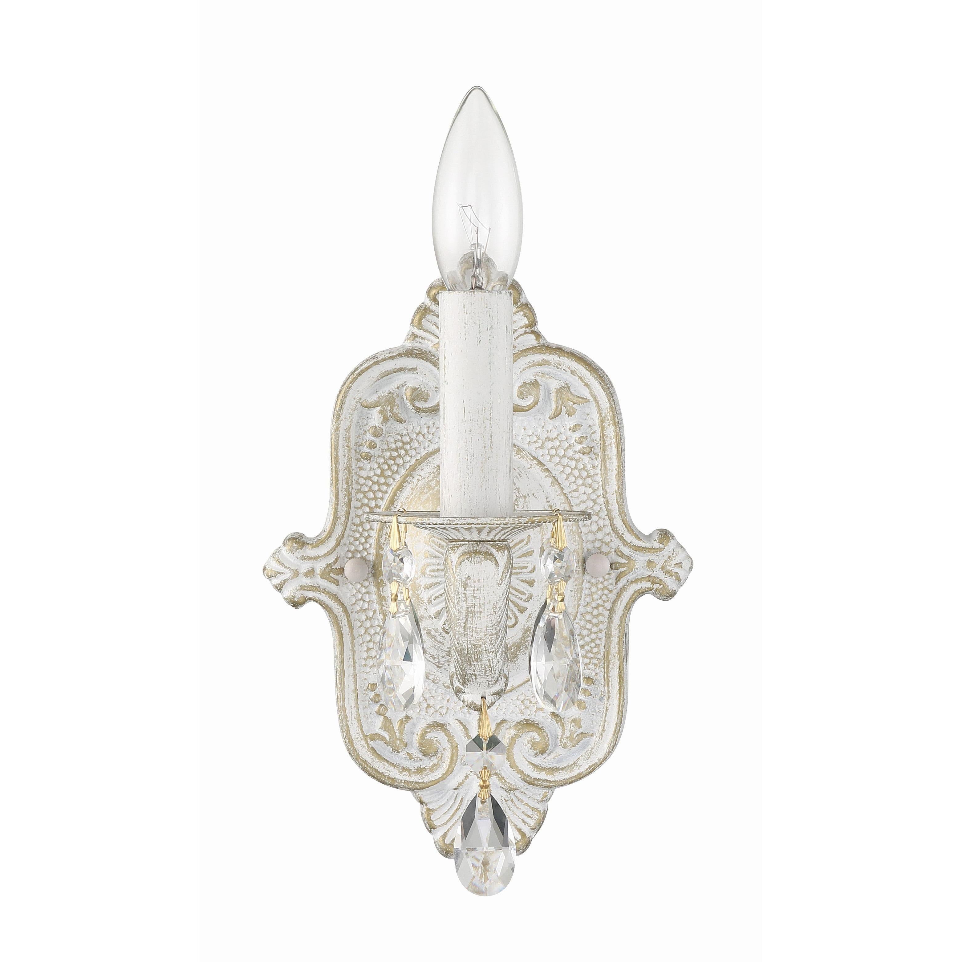 Crystorama Paris Market 5021-AW-CL-SAQ – 6.25 Inch – 1 Light – Sconce – Clear Crystal – Antique White – Dry Rated