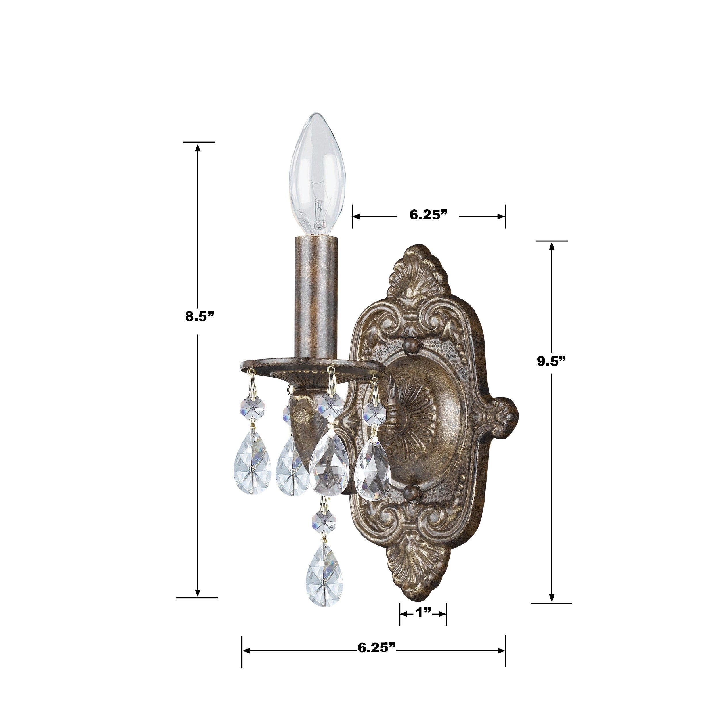 Crystorama Paris Market 5021-VB-CL-MWP – 6.25 Inch – 1 Light – Sconce – Clear Crystal – Venetian Bronze – Dry Rated