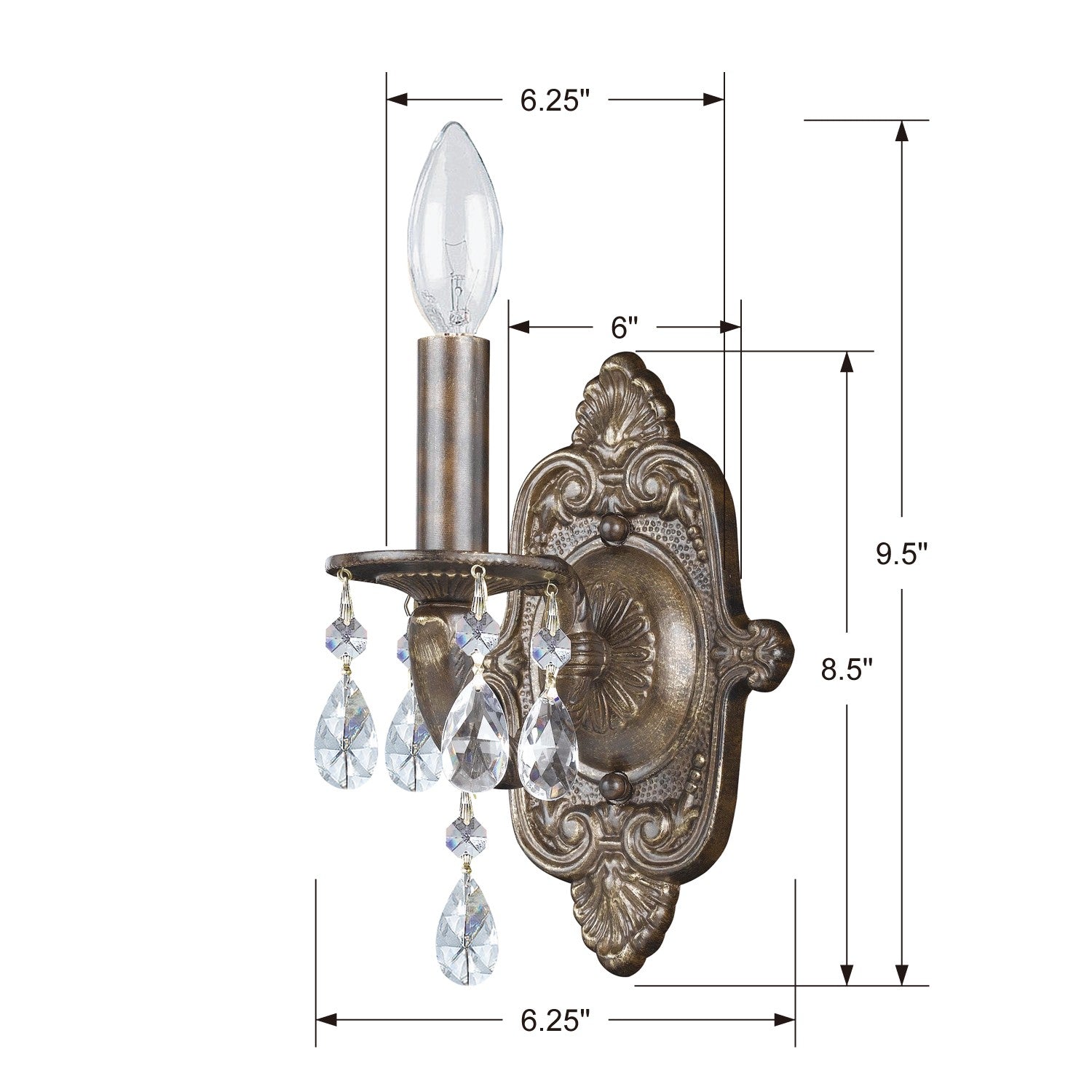 Crystorama Paris Market 5021-VB-CL-SAQ – 6.25 Inch – 1 Light – Sconce – Clear Crystal – Venetian Bronze – Dry Rated