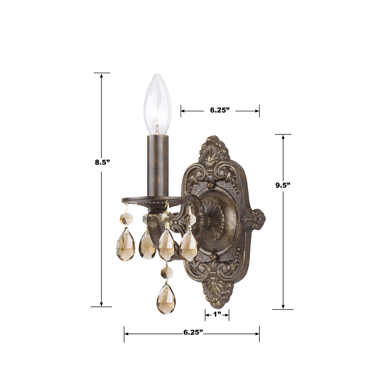 Crystorama Paris Market 5021-VB-GT-S – 6.25 Inch – 1 Light – Sconce – Clear Crystal – Venetian Bronze – Dry Rated