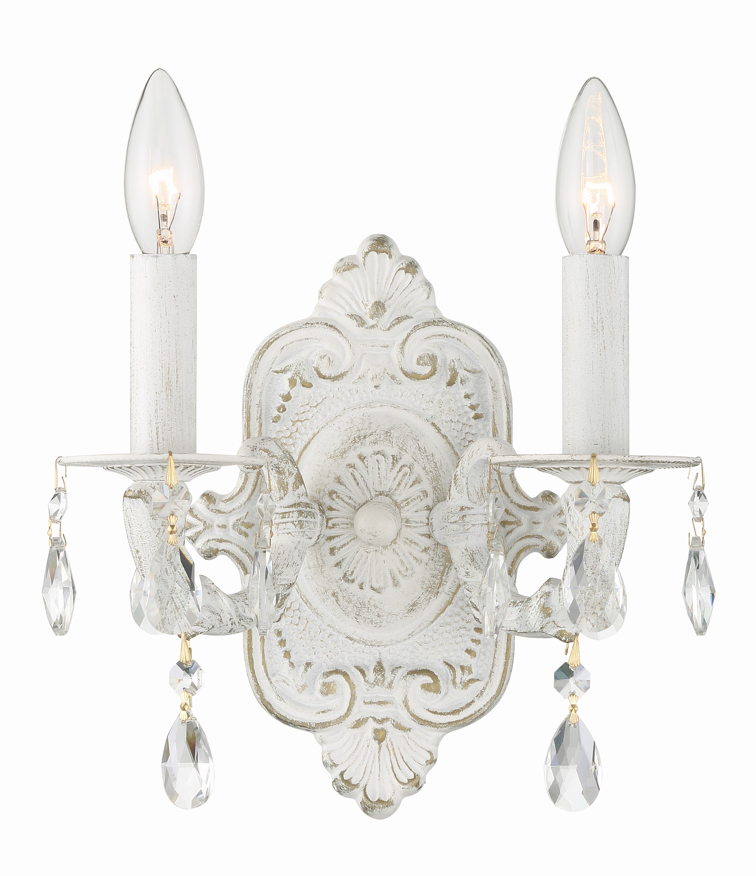 Crystorama Paris Market 5022-AW-CL-MWP – 10 Inch – 2 Light – Sconce – Clear Crystal – Antique White – Dry Rated