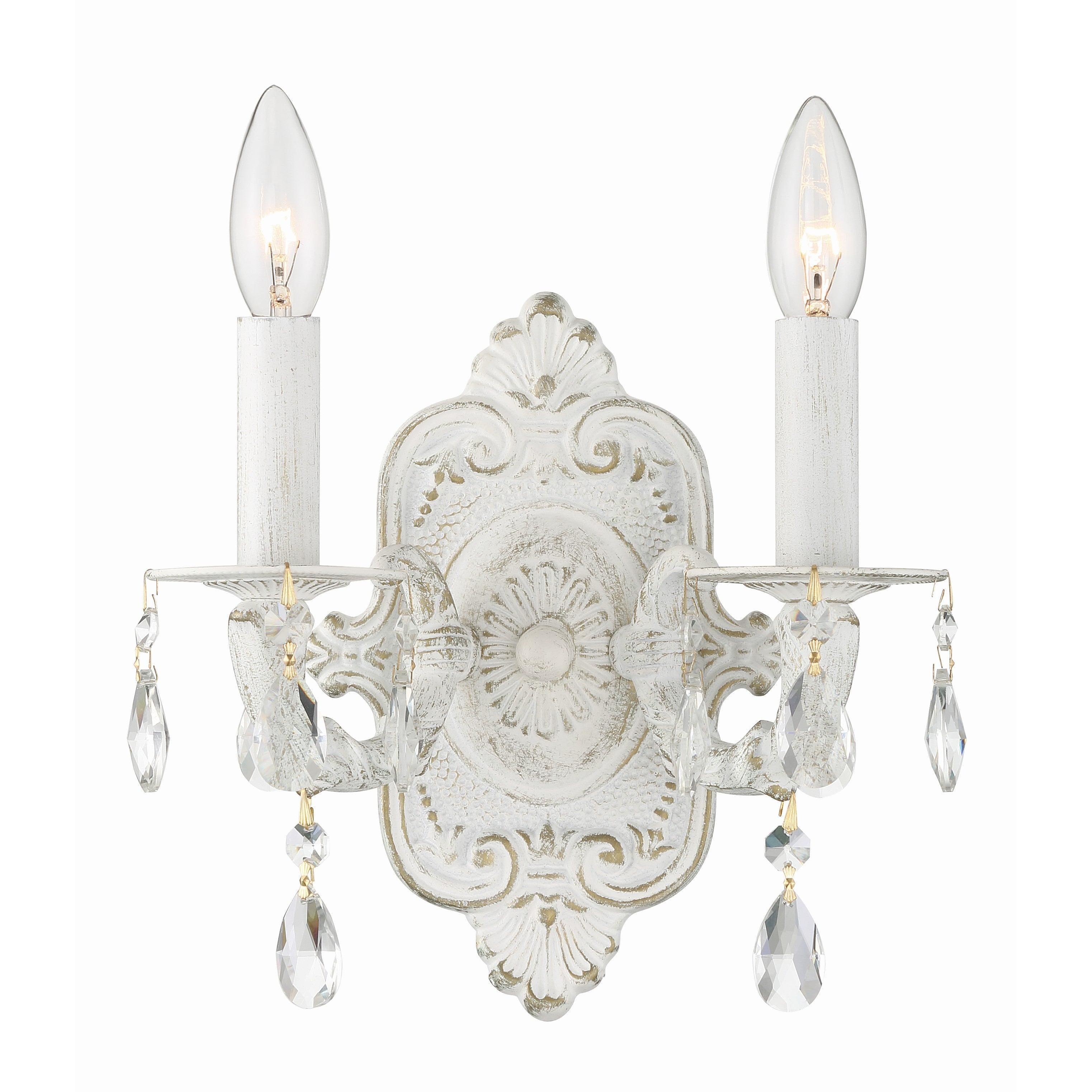 Crystorama Paris Market 5022-AW-CL-MWP – 10 Inch – 2 Light – Sconce – Clear Crystal – Antique White – Dry Rated