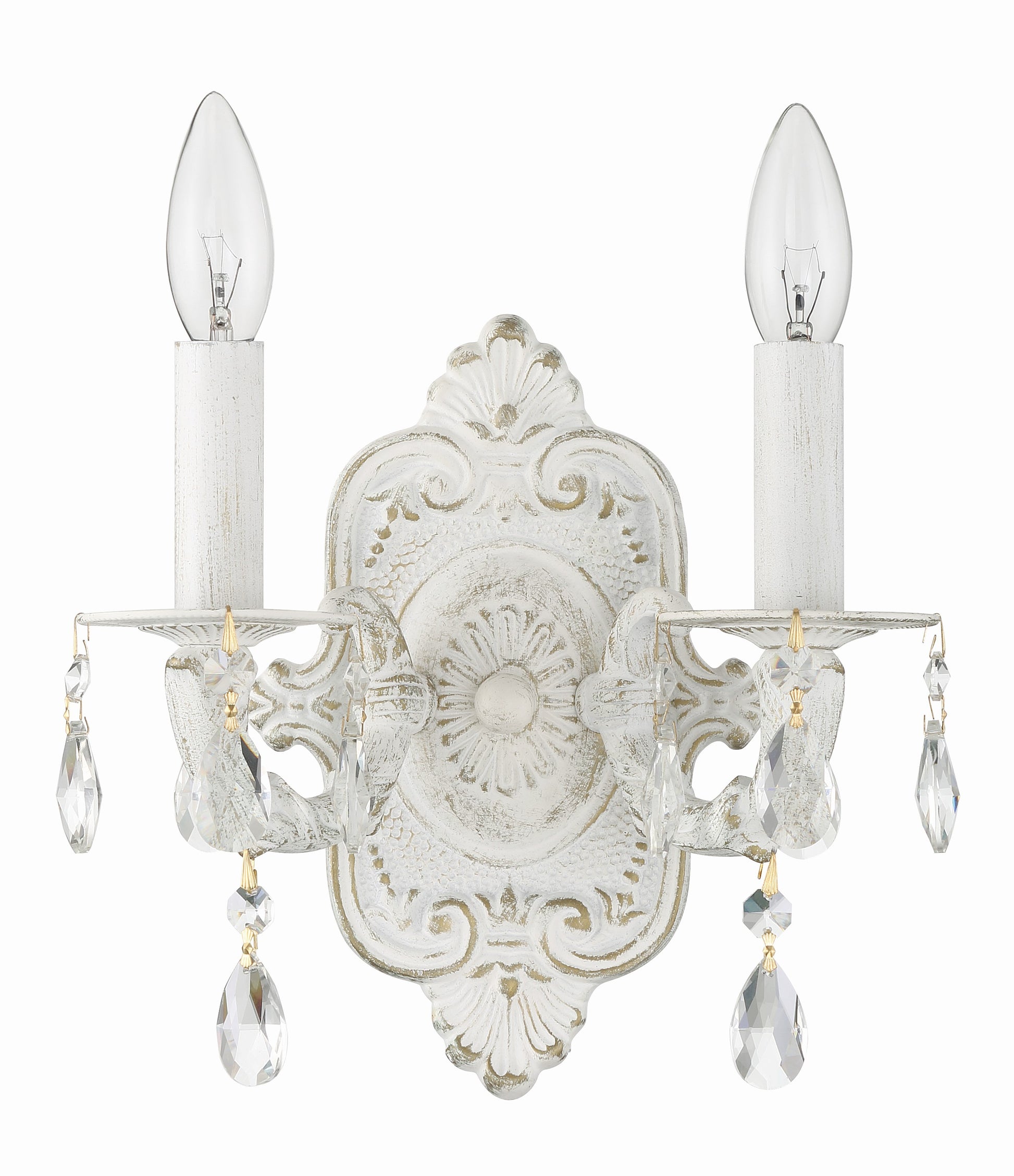 Crystorama Paris Market 5022-AW-CL-MWP – 10 Inch – 2 Light – Sconce – Clear Crystal – Antique White – Dry Rated