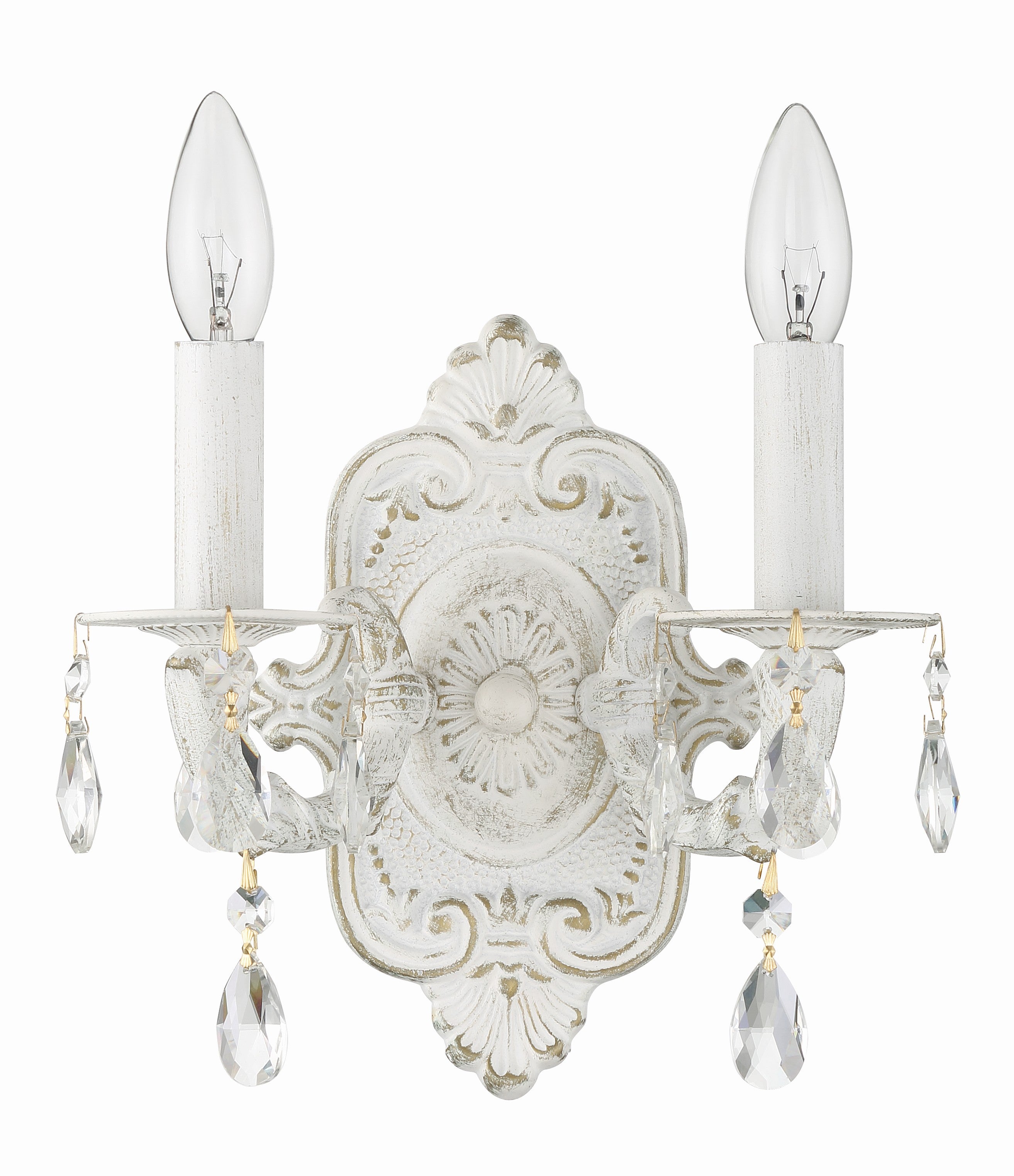 Crystorama Paris Market 5022-AW-CL-MWP – 10 Inch – 2 Light – Sconce – Clear Crystal – Antique White – Dry Rated