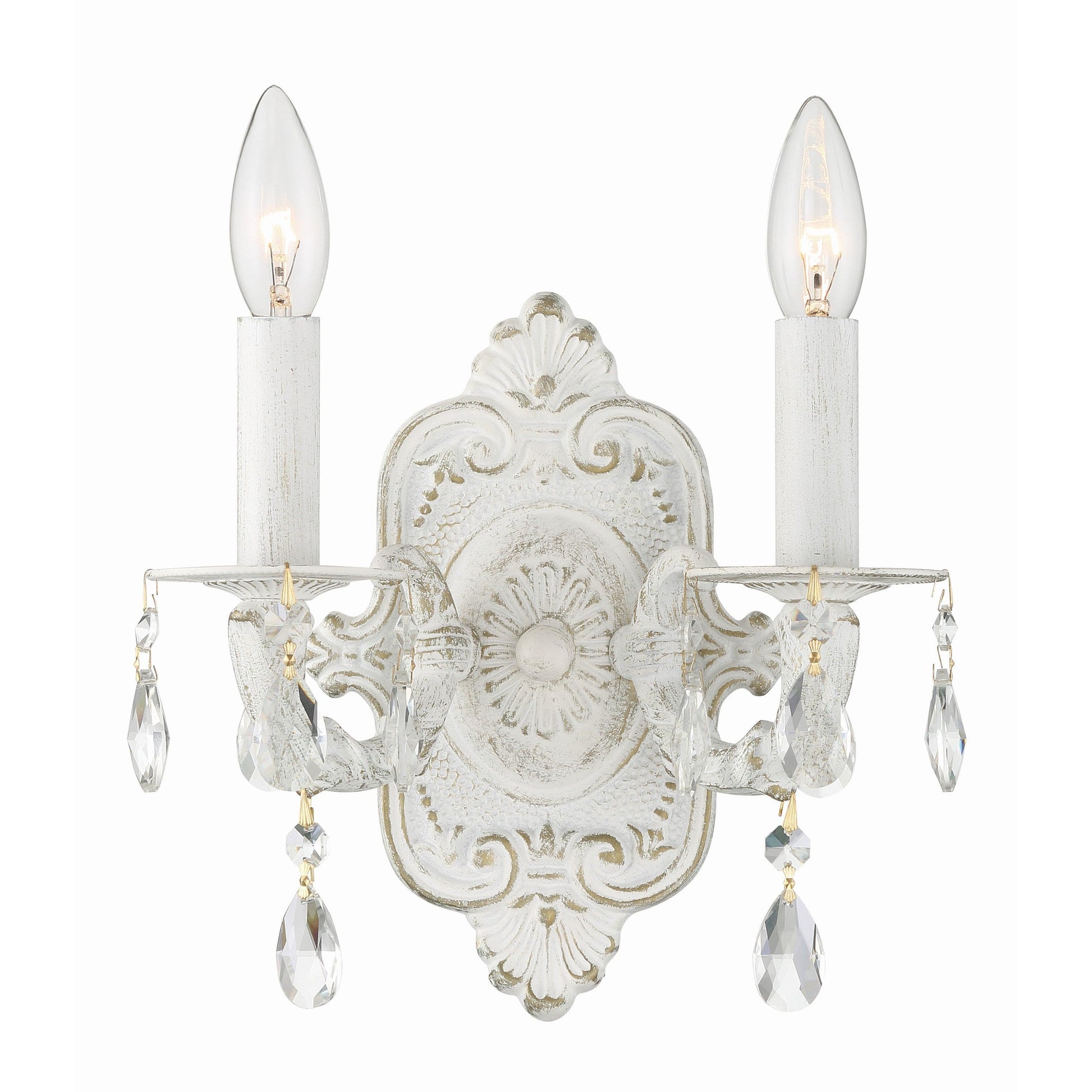 Crystorama Paris Market 5022-AW-CL-SAQ – 10 Inch – 2 Light – Sconce – Clear Crystal – Antique White – Dry Rated