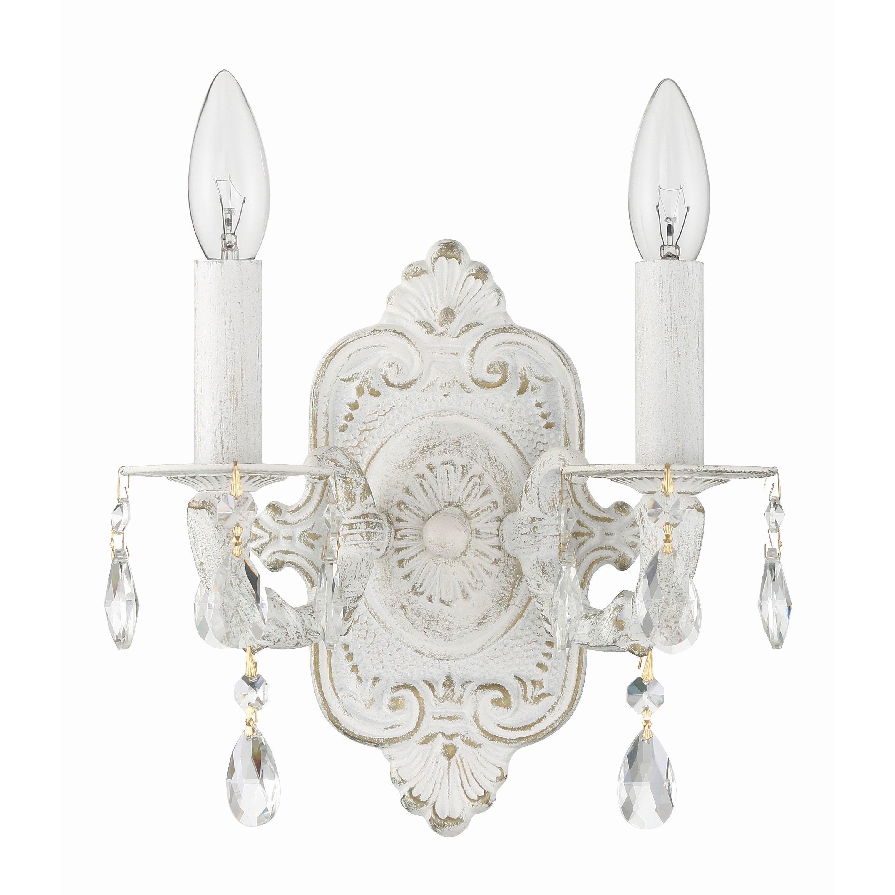 Crystorama Paris Market 5022-AW-CL-SAQ – 10 Inch – 2 Light – Sconce – Clear Crystal – Antique White – Dry Rated