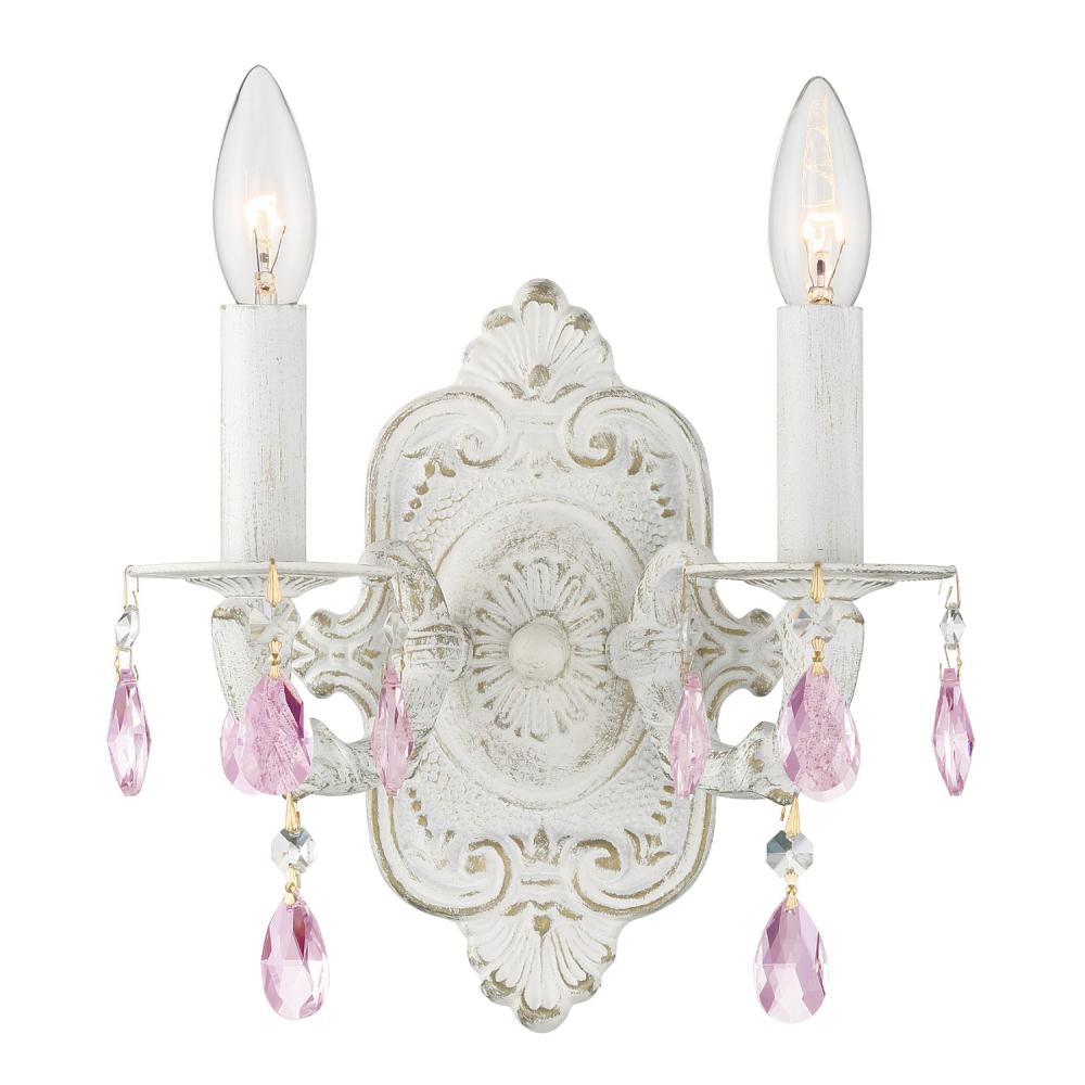 Paris Market 2 Light Rose Crystal Antique White Sconce