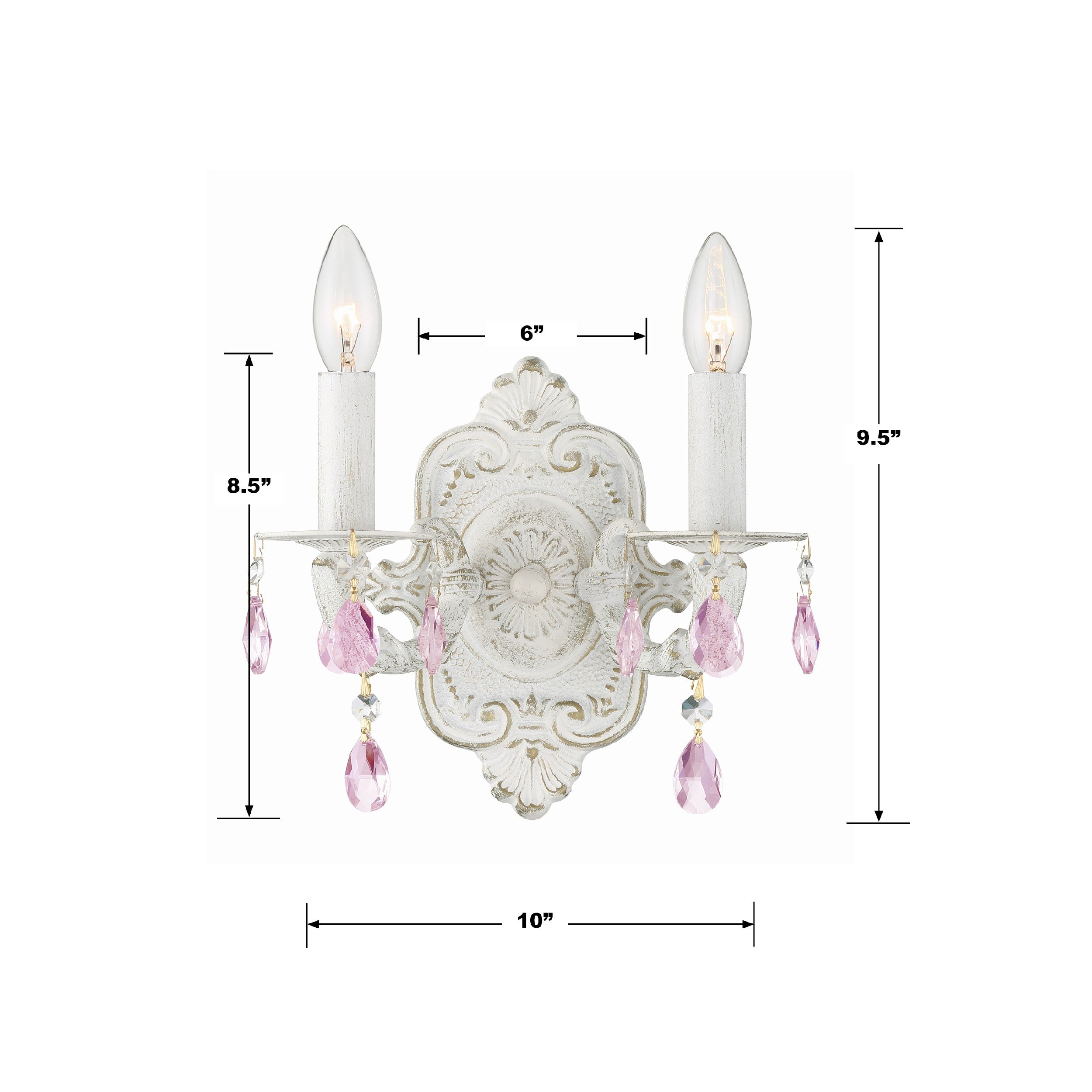 Crystorama Paris Market 5022-AW-RO-MWP – 10 Inch – 2 Light – Sconce – Clear Crystal – Antique White – Dry Rated