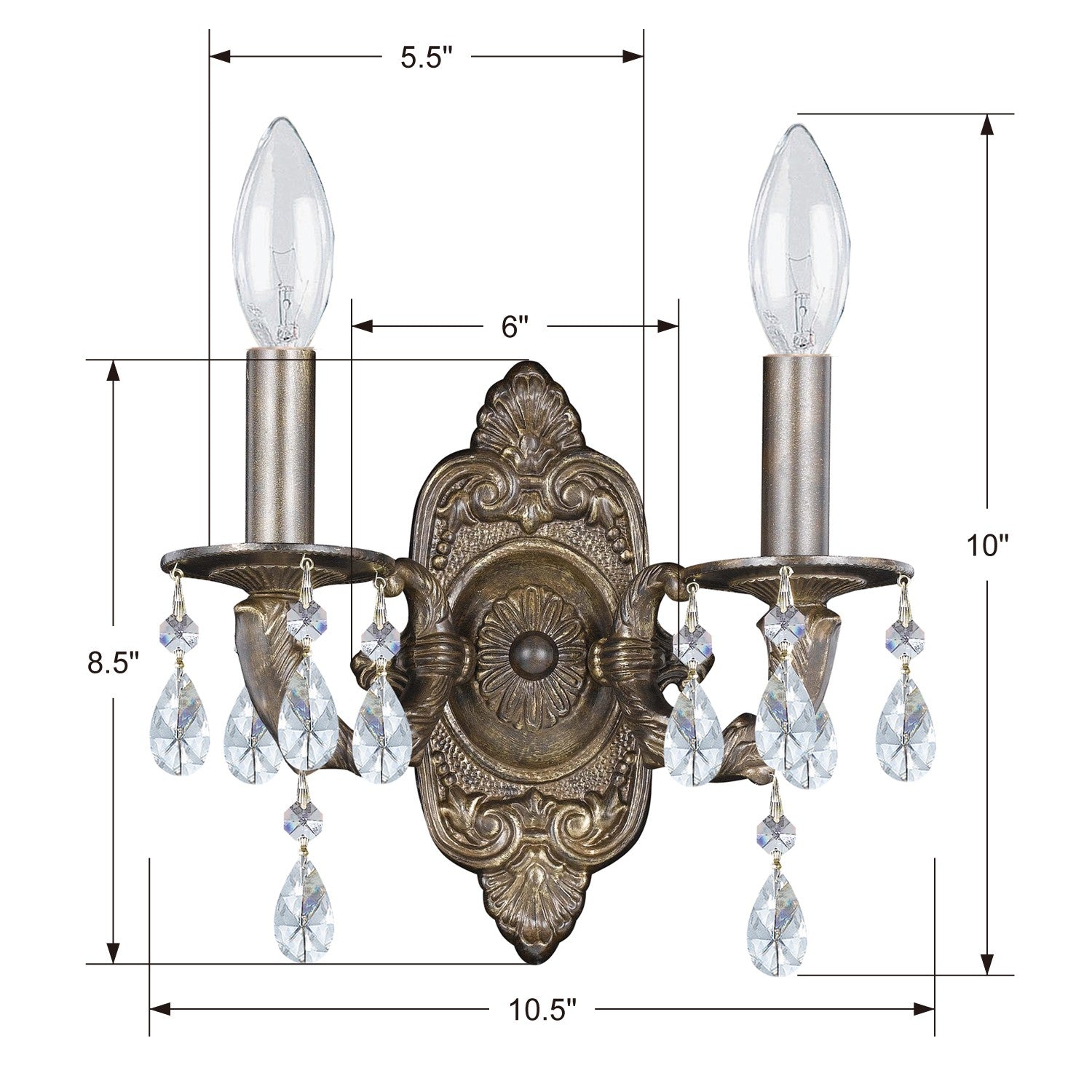 Crystorama Paris Market 5022-VB-CL-MWP – 10 Inch – 2 Light – Sconce – Clear Crystal – Venetian Bronze – Dry Rated