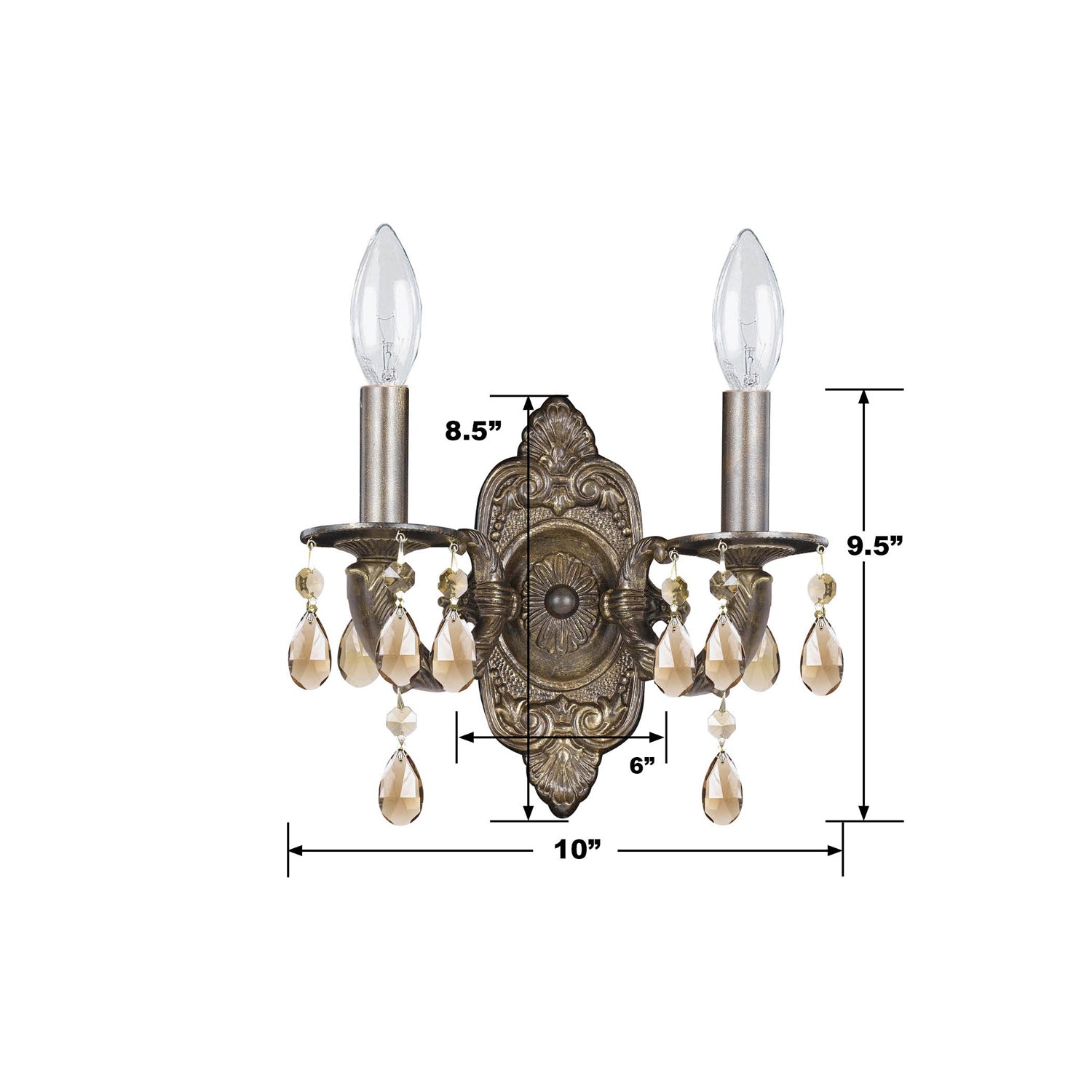 Crystorama Paris Market 5022-VB-GT-MWP – 10 Inch – 2 Light – Sconce – Clear Crystal – Venetian Bronze – Dry Rated