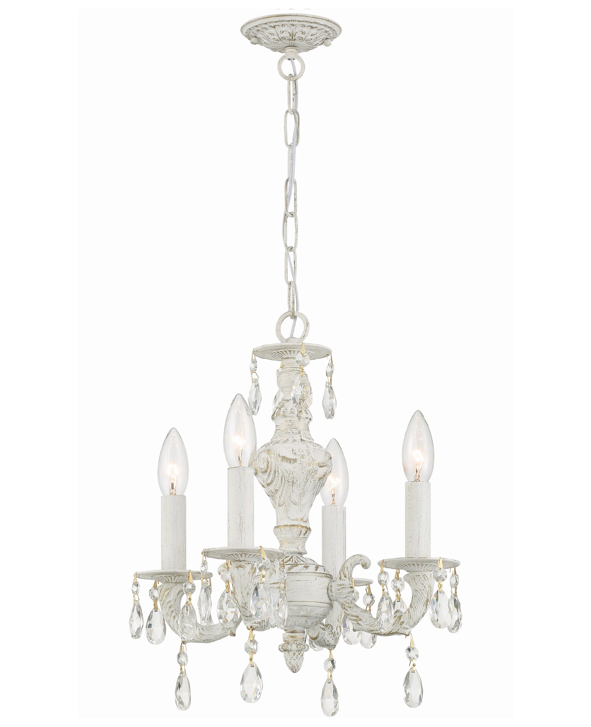 Crystorama Paris Market 5024-AW-CL-MWP – 13.5 Inch – 4 Light – Chandelier – Clear Crystal – Antique White – Dry Rated