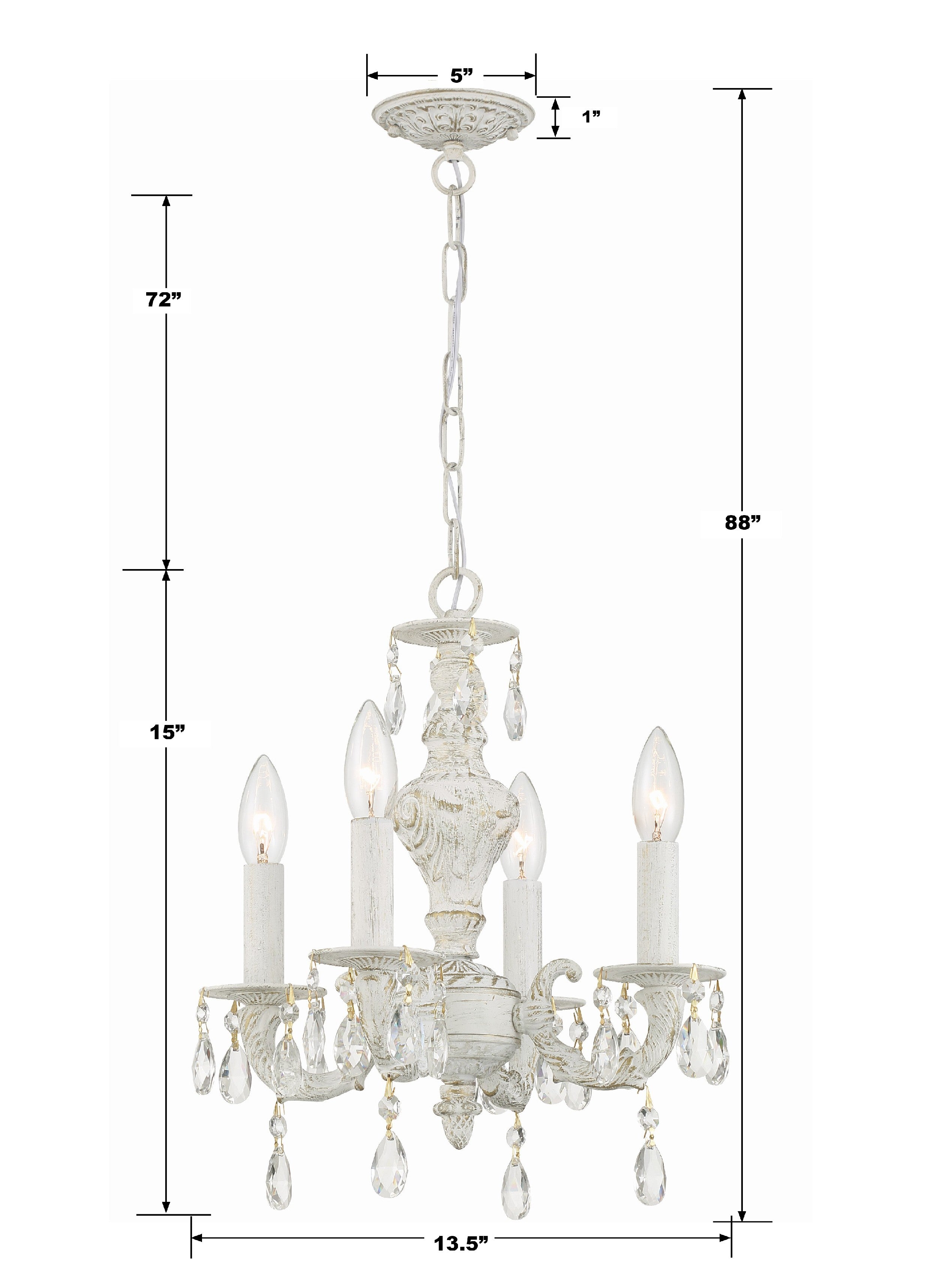 Crystorama Paris Market 5024-AW-CL-MWP – 13.5 Inch – 4 Light – Chandelier – Clear Crystal – Antique White – Dry Rated