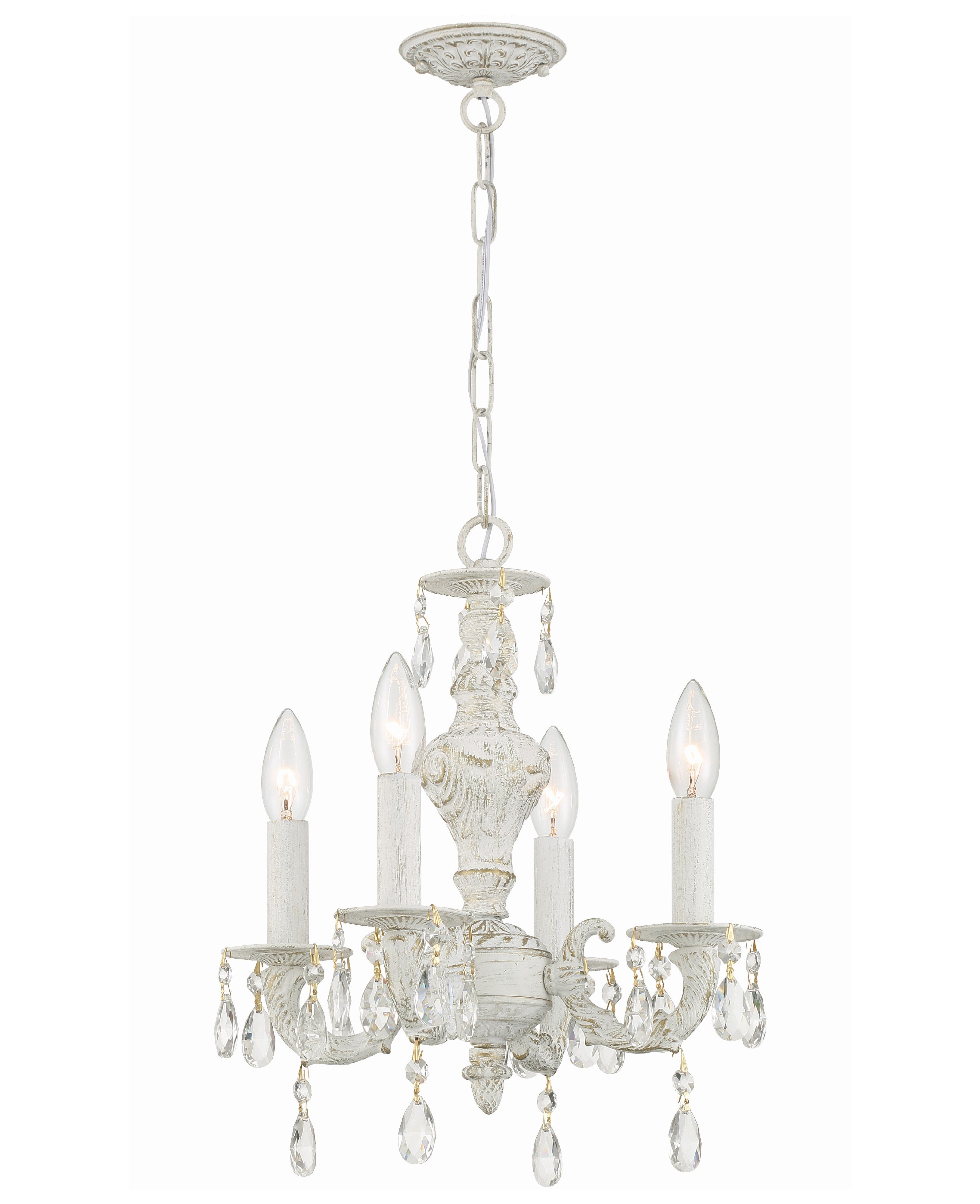 Crystorama Paris Market 5024-AW-CL-SAQ – 13.5 Inch – 4 Light – Chandelier – Clear Crystal – Antique White – Dry Rated