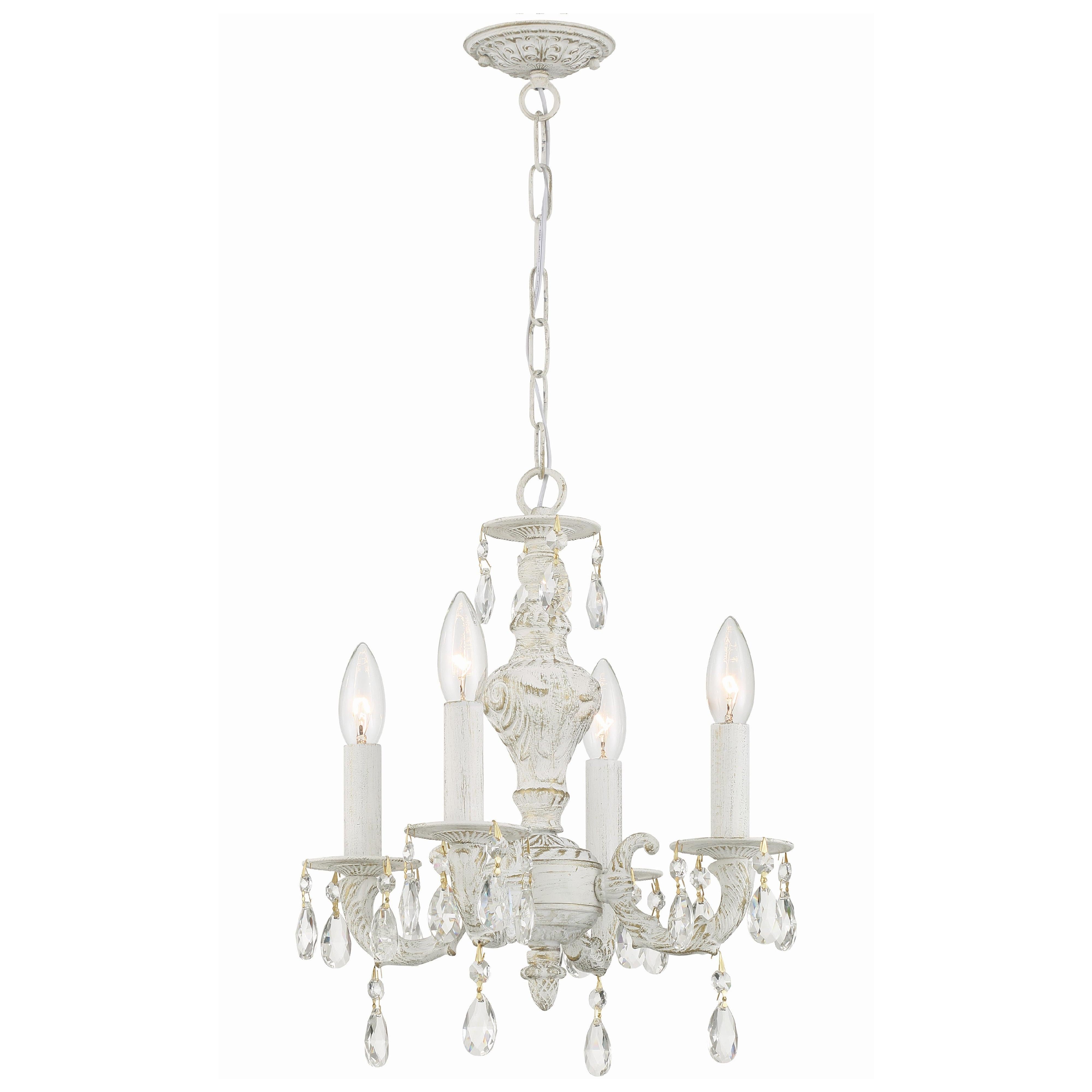 Crystorama Paris Market 5024-AW-CL-SAQ – 13.5 Inch – 4 Light – Chandelier – Clear Crystal – Antique White – Dry Rated