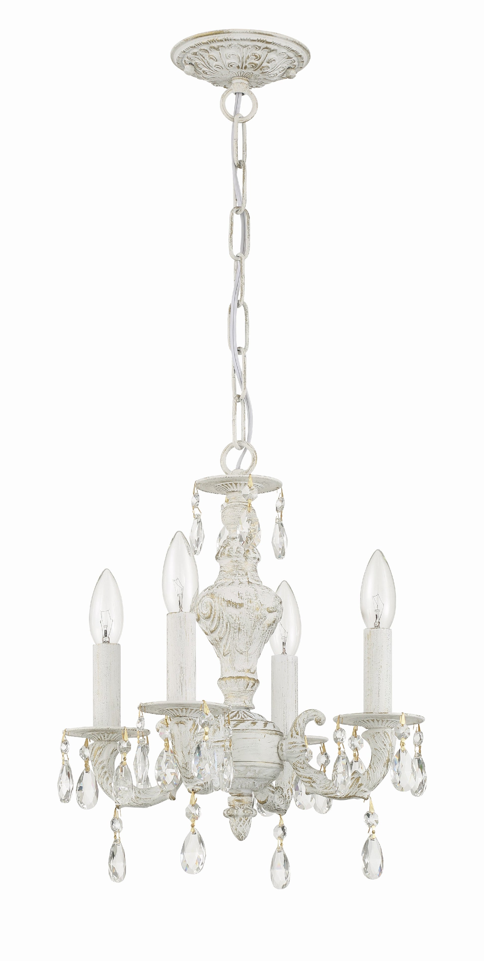 Crystorama Paris Market 5024-AW-CL-SAQ – 13.5 Inch – 4 Light – Chandelier – Clear Crystal – Antique White – Dry Rated