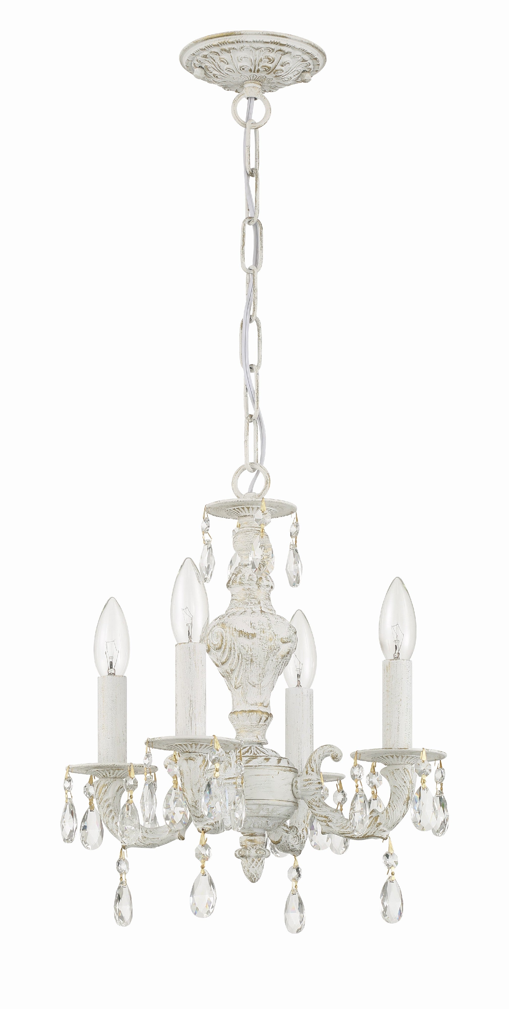 Crystorama Paris Market 5024-AW-CL-SAQ – 13.5 Inch – 4 Light – Chandelier – Clear Crystal – Antique White – Dry Rated